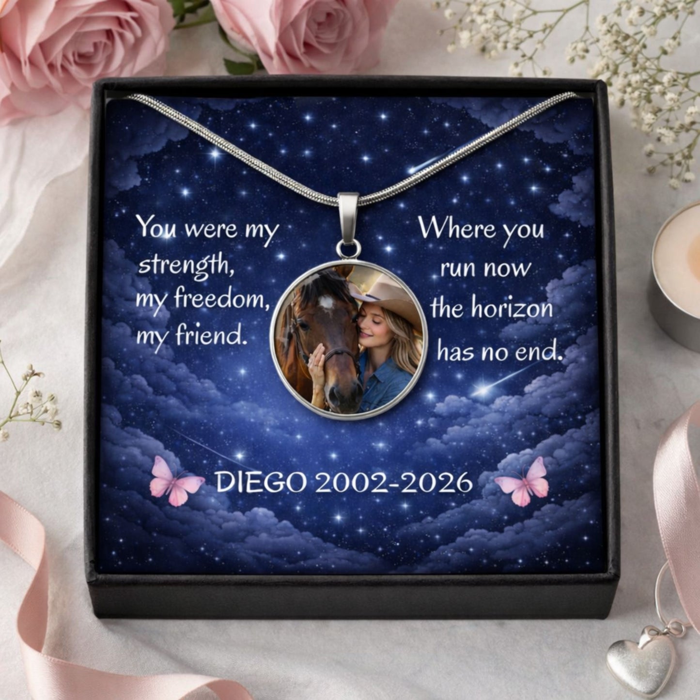 Personalized Horse Memorial Photo Circle Necklace – Remembrance Gift for Horse Lovers