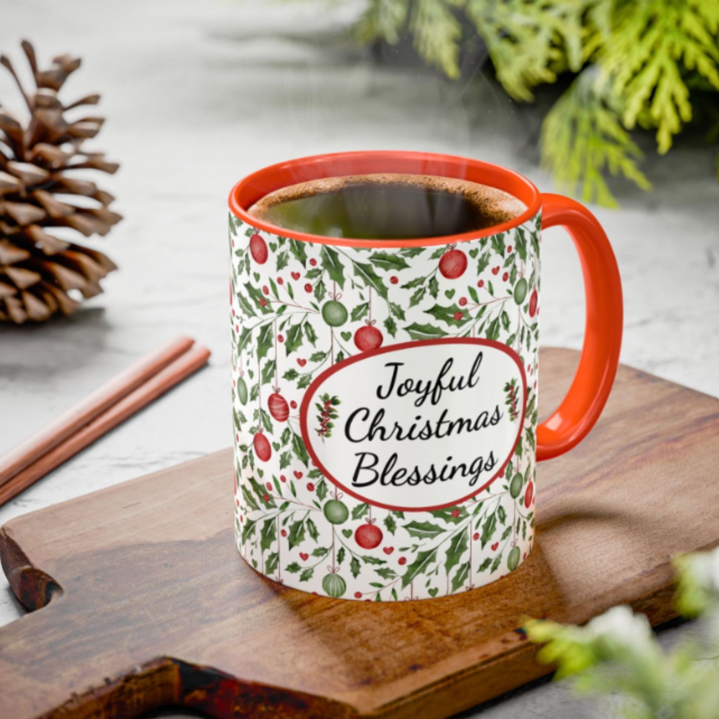 Joyful Christmas Blessings Mug | Festive Two-Tone Coffee Cup
