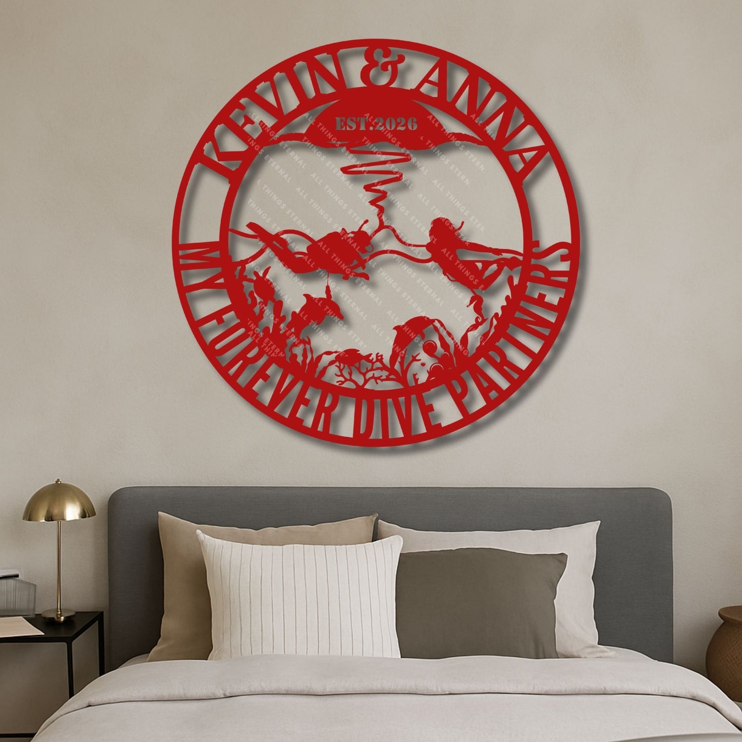 Custom Diving Couple Metal Wall Art | Personalized Scuba Diver Sign
