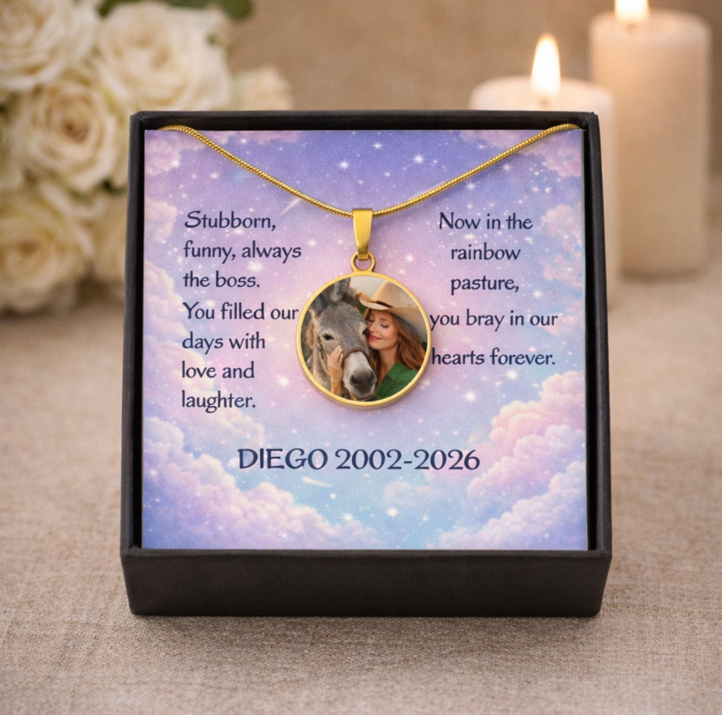 Personalized Donkey Photo Necklace – Donkey Memorial Gift Jewelry