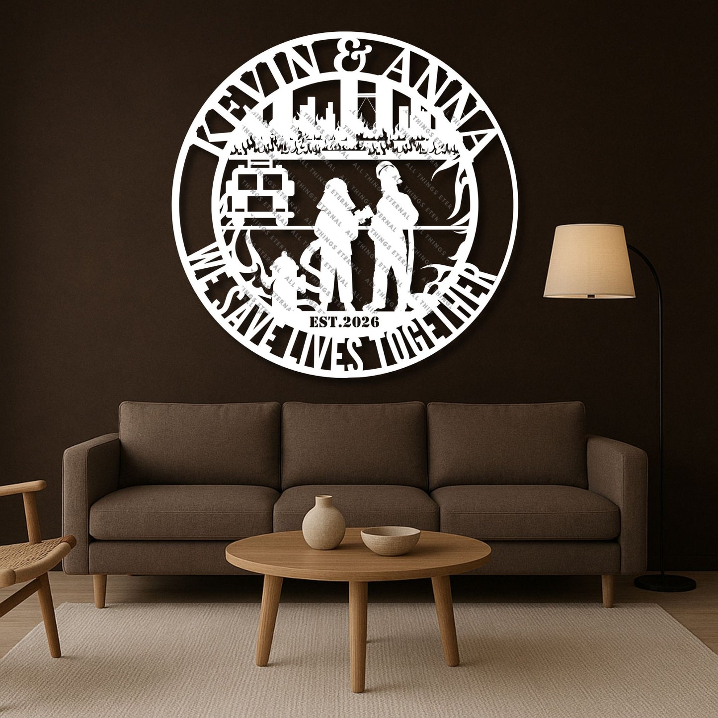 Personalized Firefighter Couple Metal Sign – Custom Name Wall Art