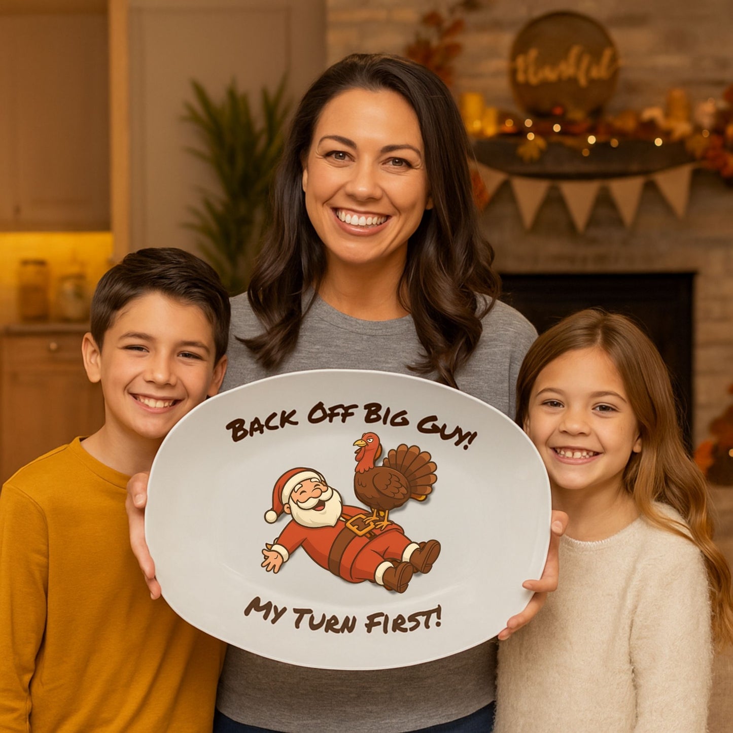 Funny Thanksgiving Platter – Back Off Big Guy! Turkey Serving Dish