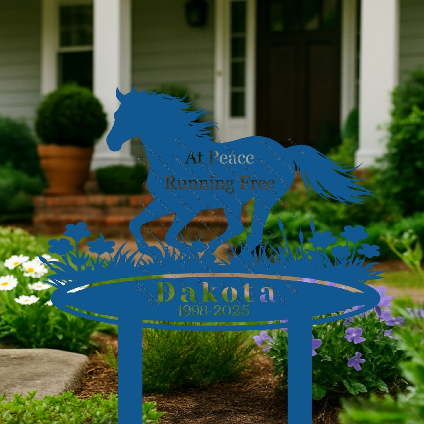 Horse Memorial Metal Garden Stake – Custom Running Horse Tribute Sign with Name & Dates