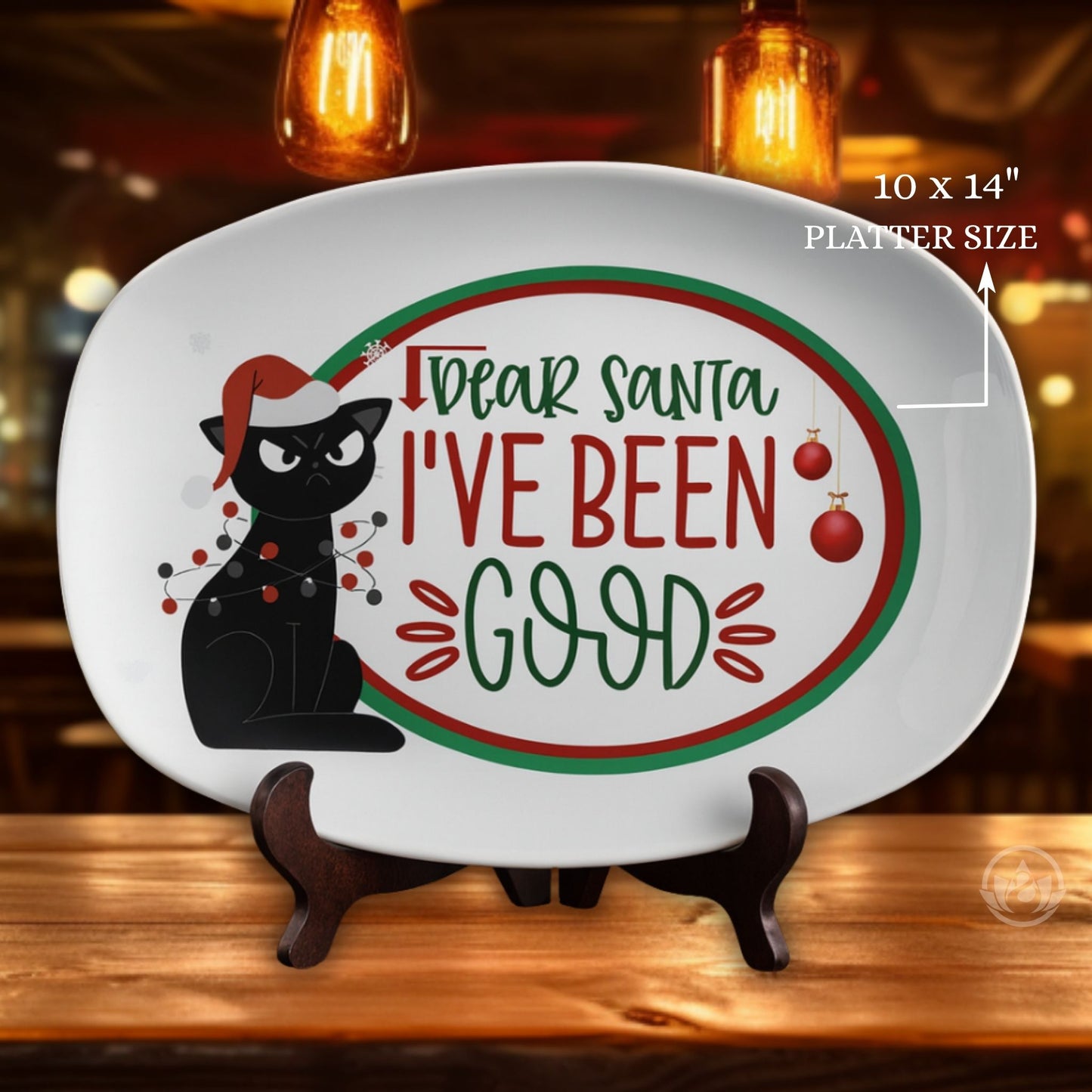 Funny Cat Christmas Tray – Dear Santa I've Been Good Party Platter