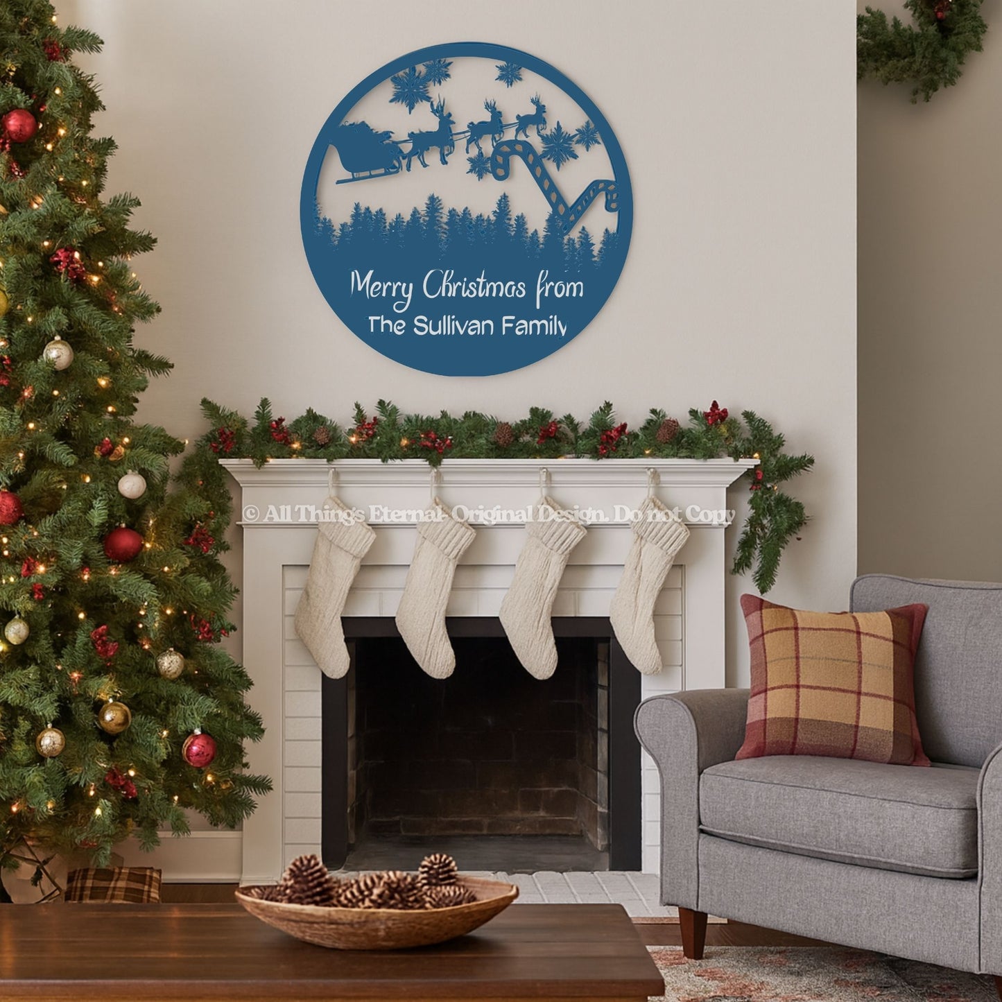 Personalized Family Name Christmas Metal Sign – Santa Sleigh Home Decoration