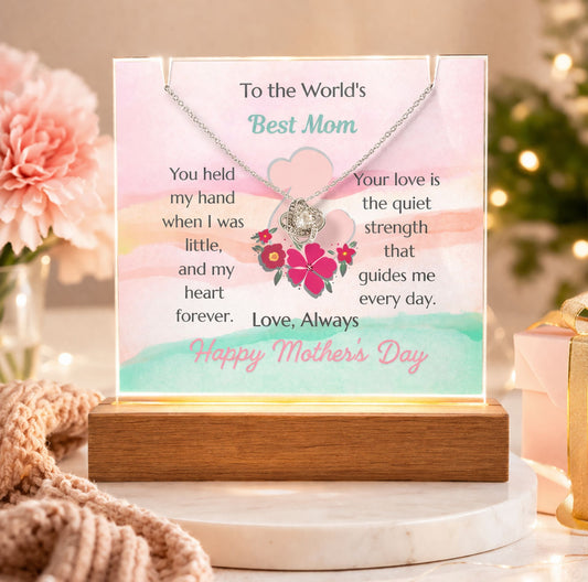 To The World's Best Mom Love Knot Necklace Acrylic Plaque Mother's Day Gift