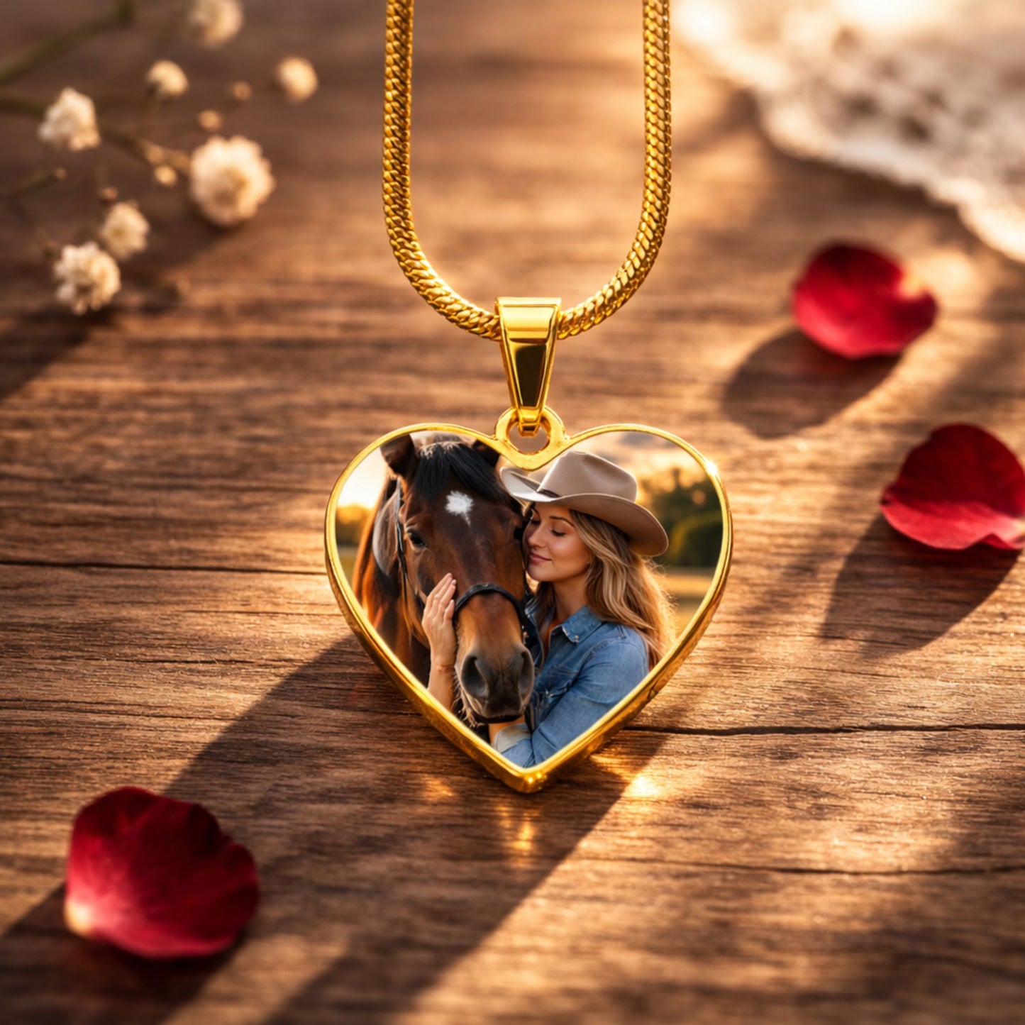 Personalized Horse Memorial Photo Heart Necklace with Message Card