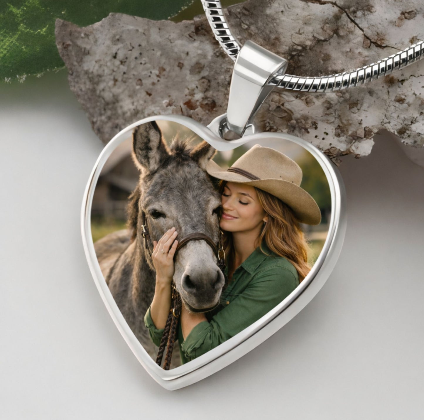 Custom Donkey Memorial Photo Heart Necklace with Message Card Gift