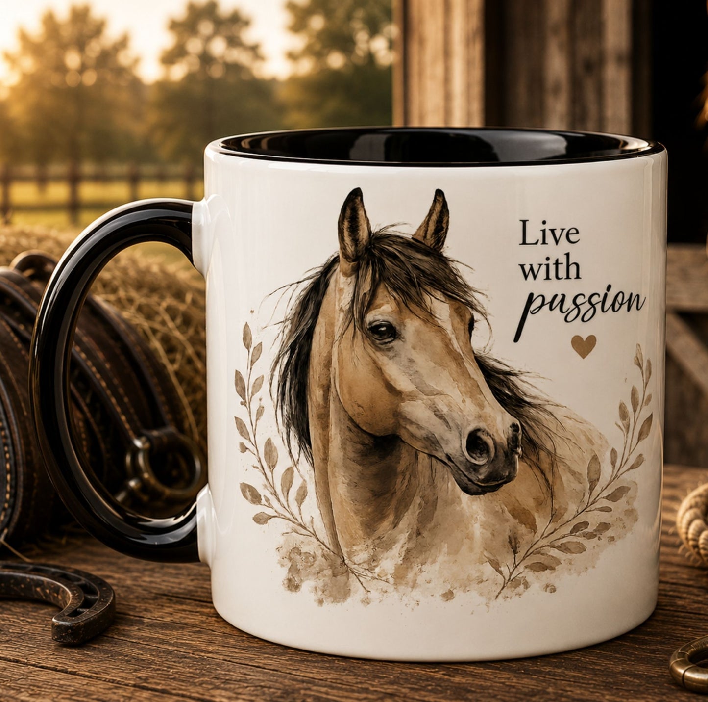 Horse Coffee Mug – Live with Passion Ceramic Mug Gift for Horse Lovers