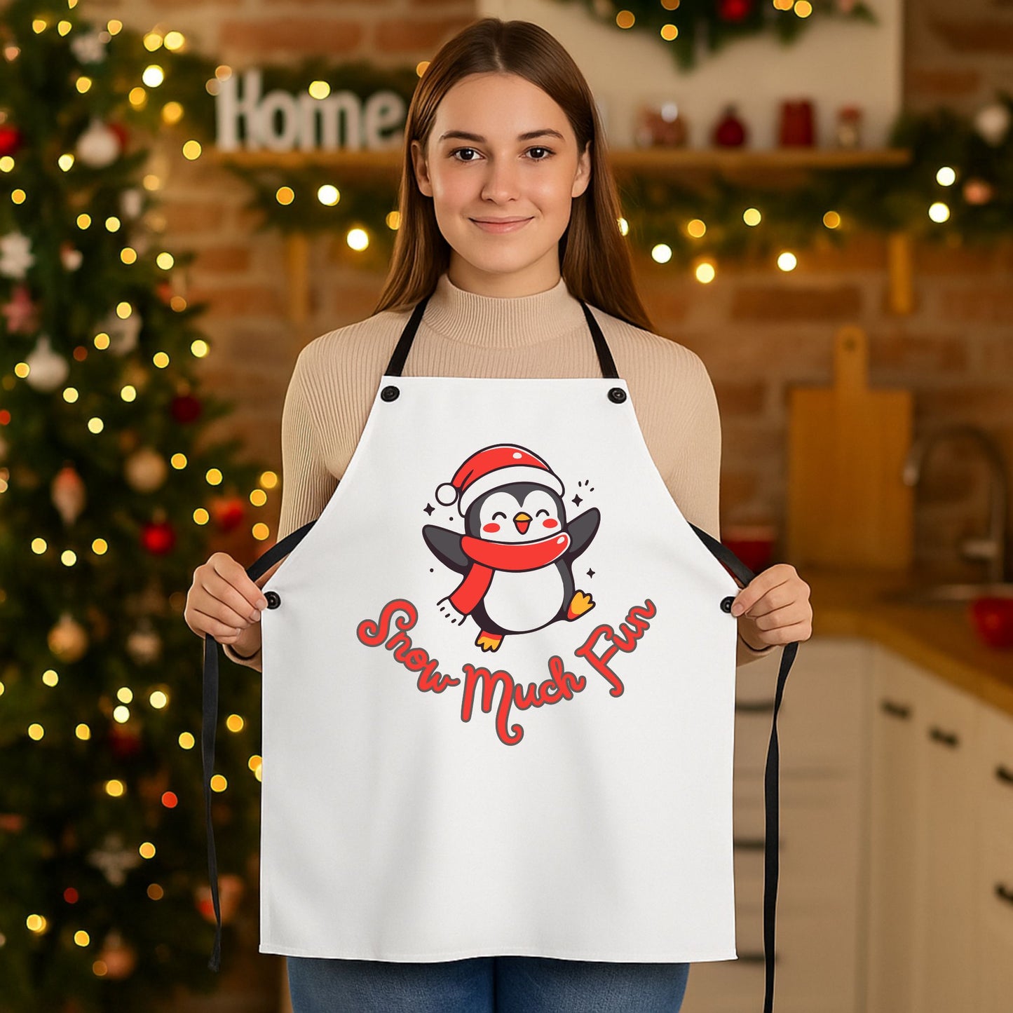 Snow Much Fun Penguin Apron – Cute Christmas Cooking Kitchen Apron