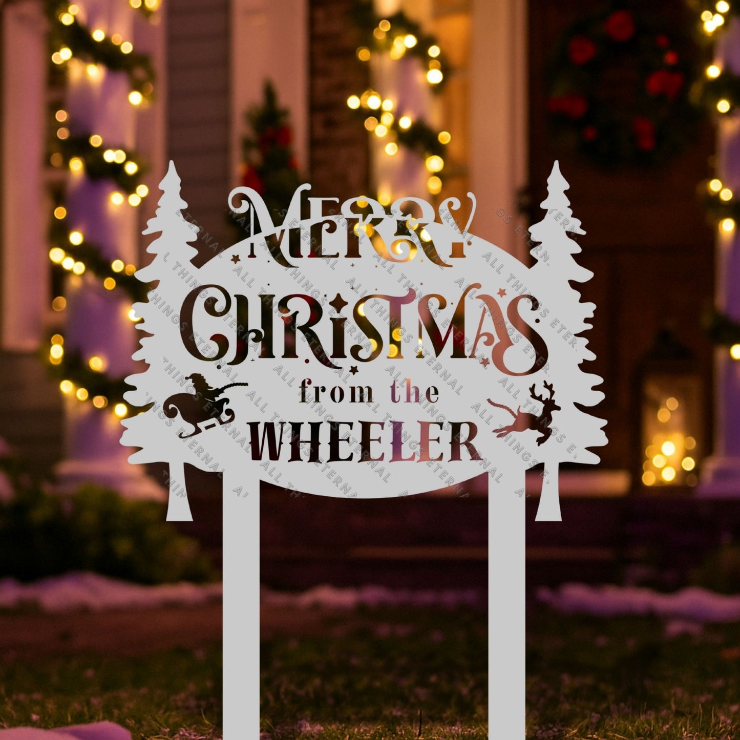 Personalized Merry Christmas Metal Yard Sign – Custom Holiday Garden Decor