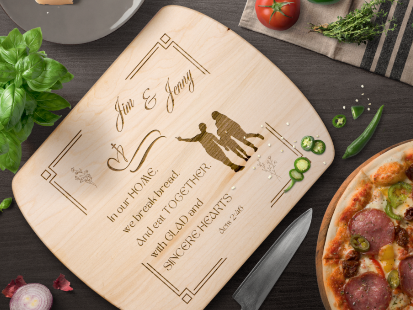Personalized Christian Cutting Board – Acts 2:46  Religious Kitchen Decor Gifts