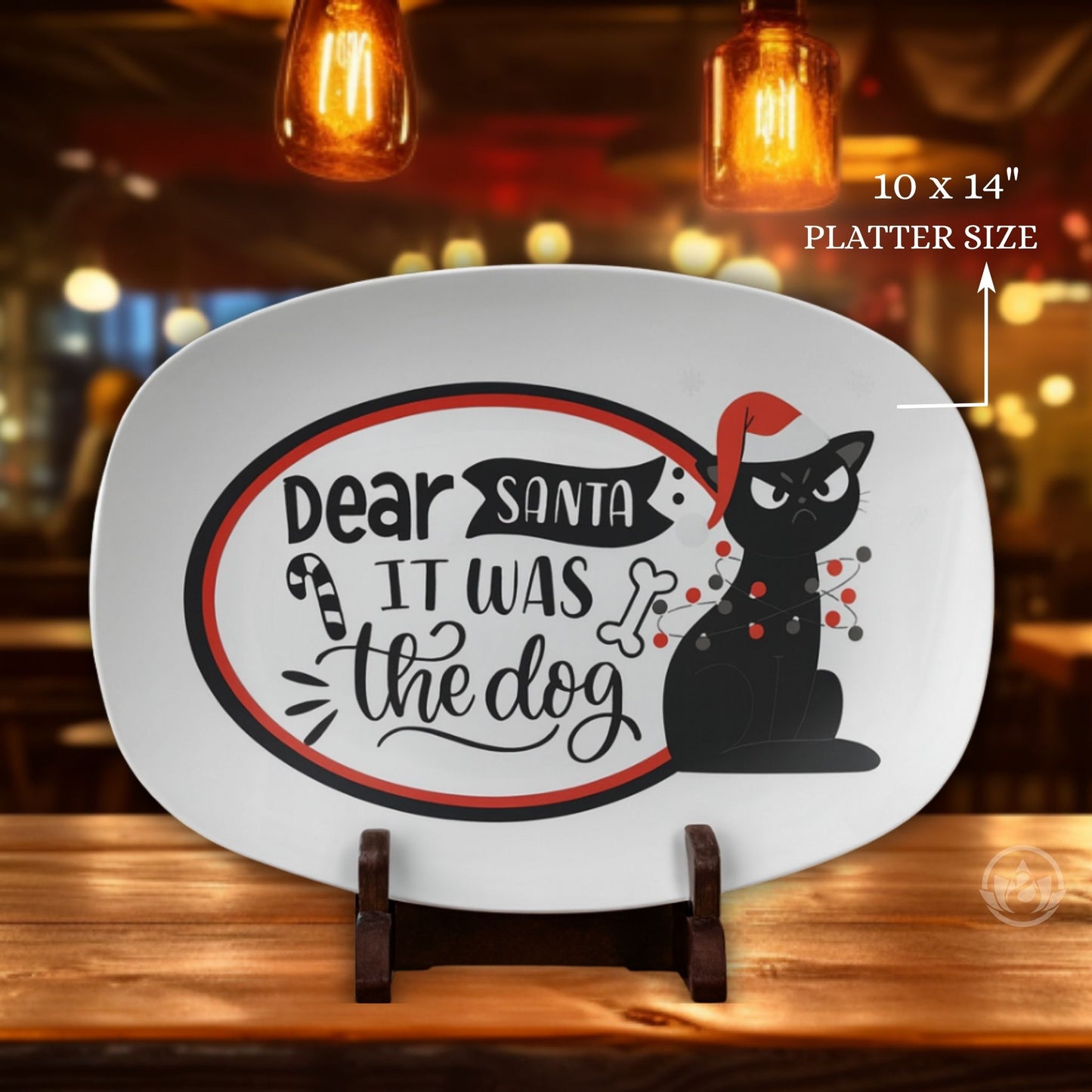 Funny Cat “Dear Santa It Was the Dog” Serving Tray – Holiday Platter