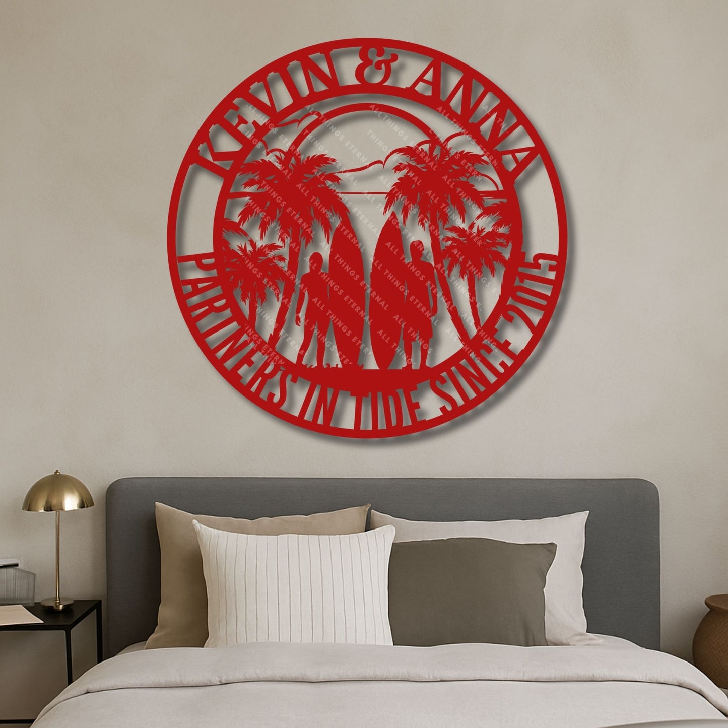 Personalized Surfer Couple Metal Wall Art | Custom Husband & Wife