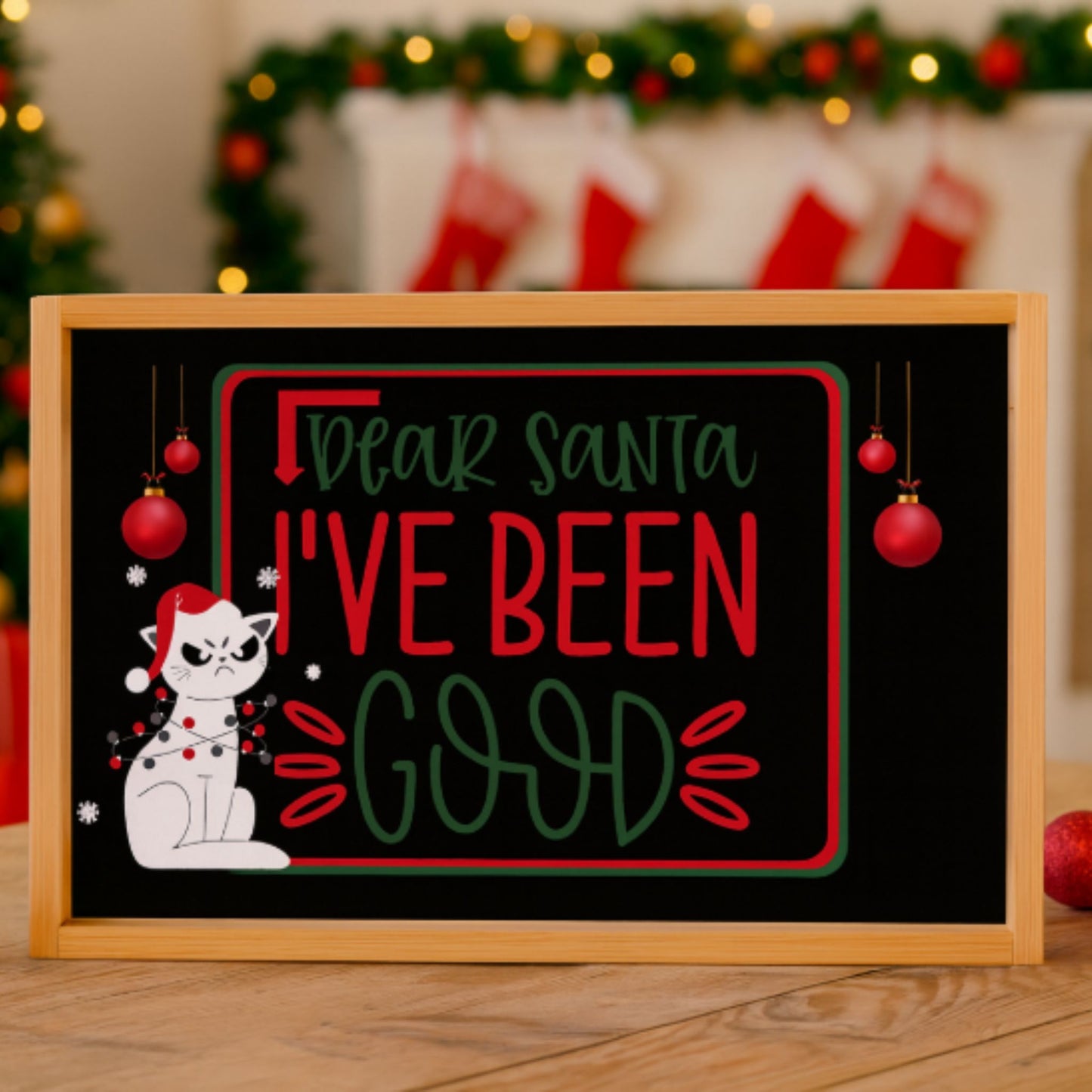 Funny Cat Christmas Tray – Dear Santa Espresso Black Party Platter