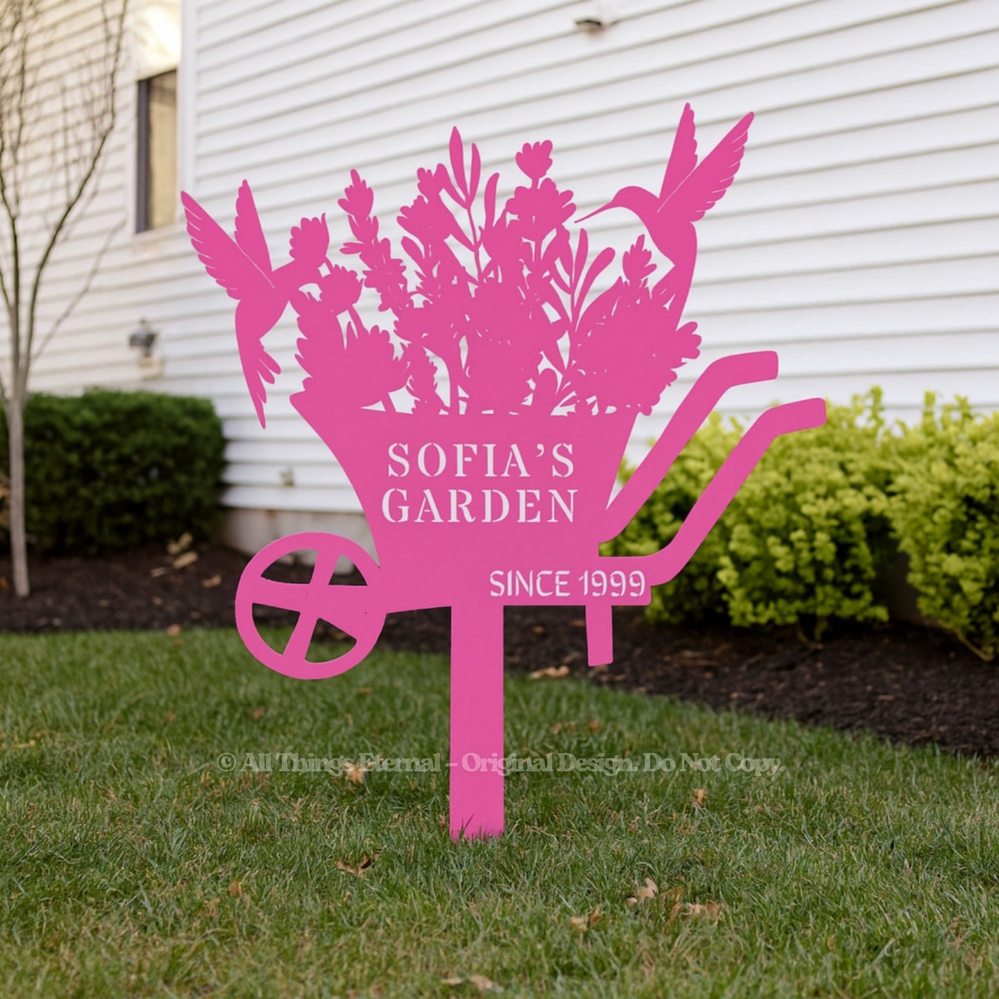 Personalized Bird & Flowers Garden Sign – Custom Metal Family Yard Stake