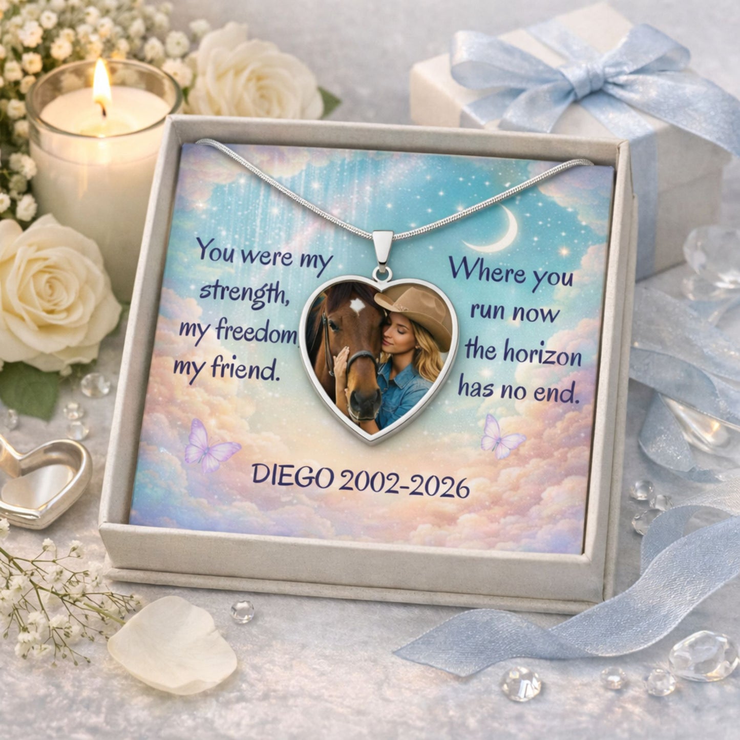 Personalized Horse Memorial Heart Pendant Necklace-Memorial Gift for Horses