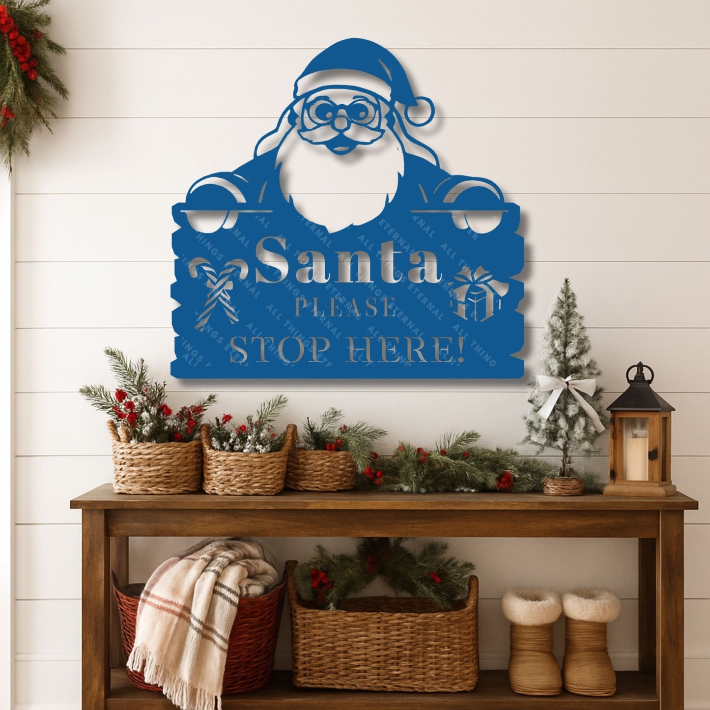 Santa Please Stop Here Metal Christmas Sign | Holiday Decor