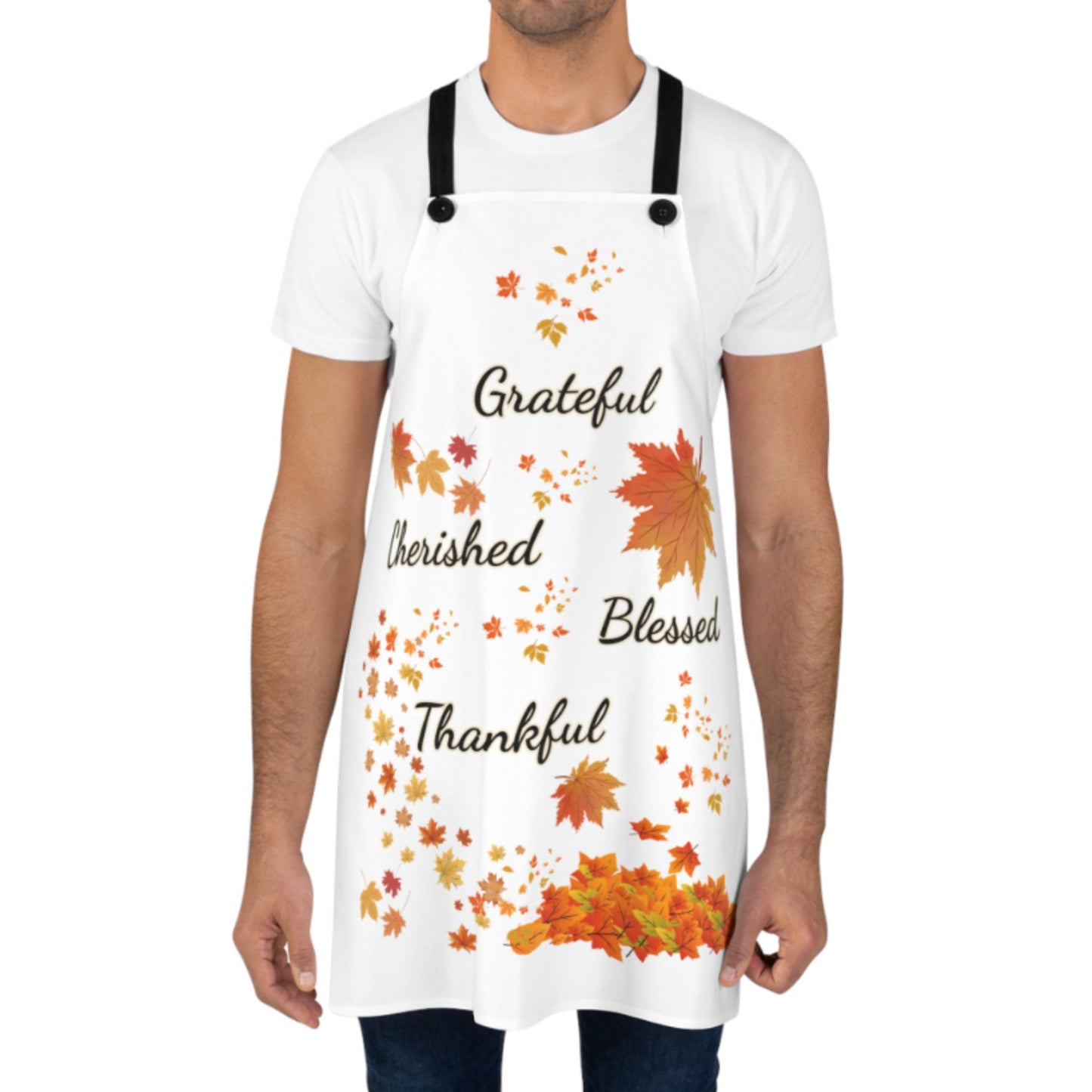 White Thankful Autumn Apron | Fall Cooking Apron | Thanksgiving Gift