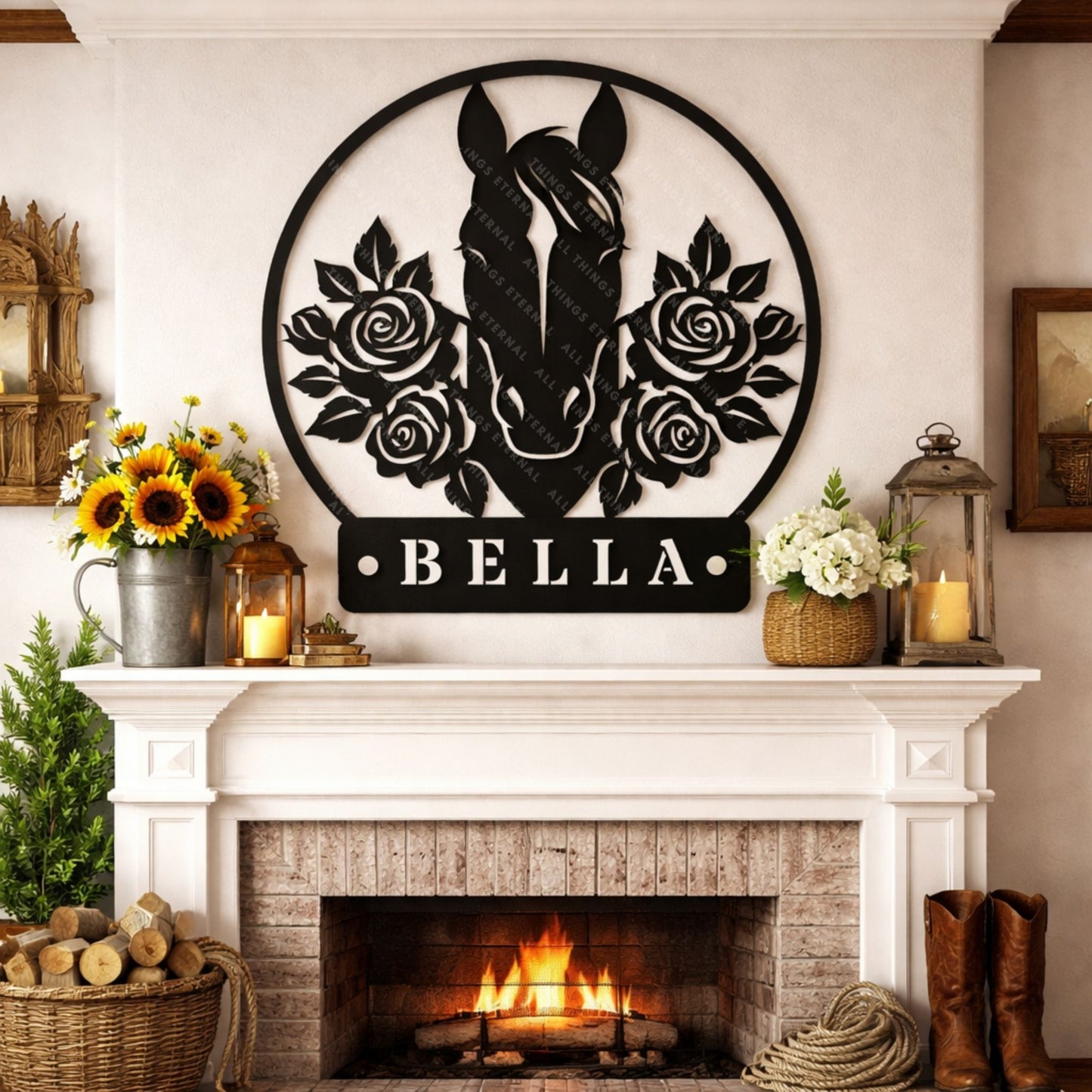 Personalized Horse Stall Name Metal Sign | Floral Horse Barn Wall Decor