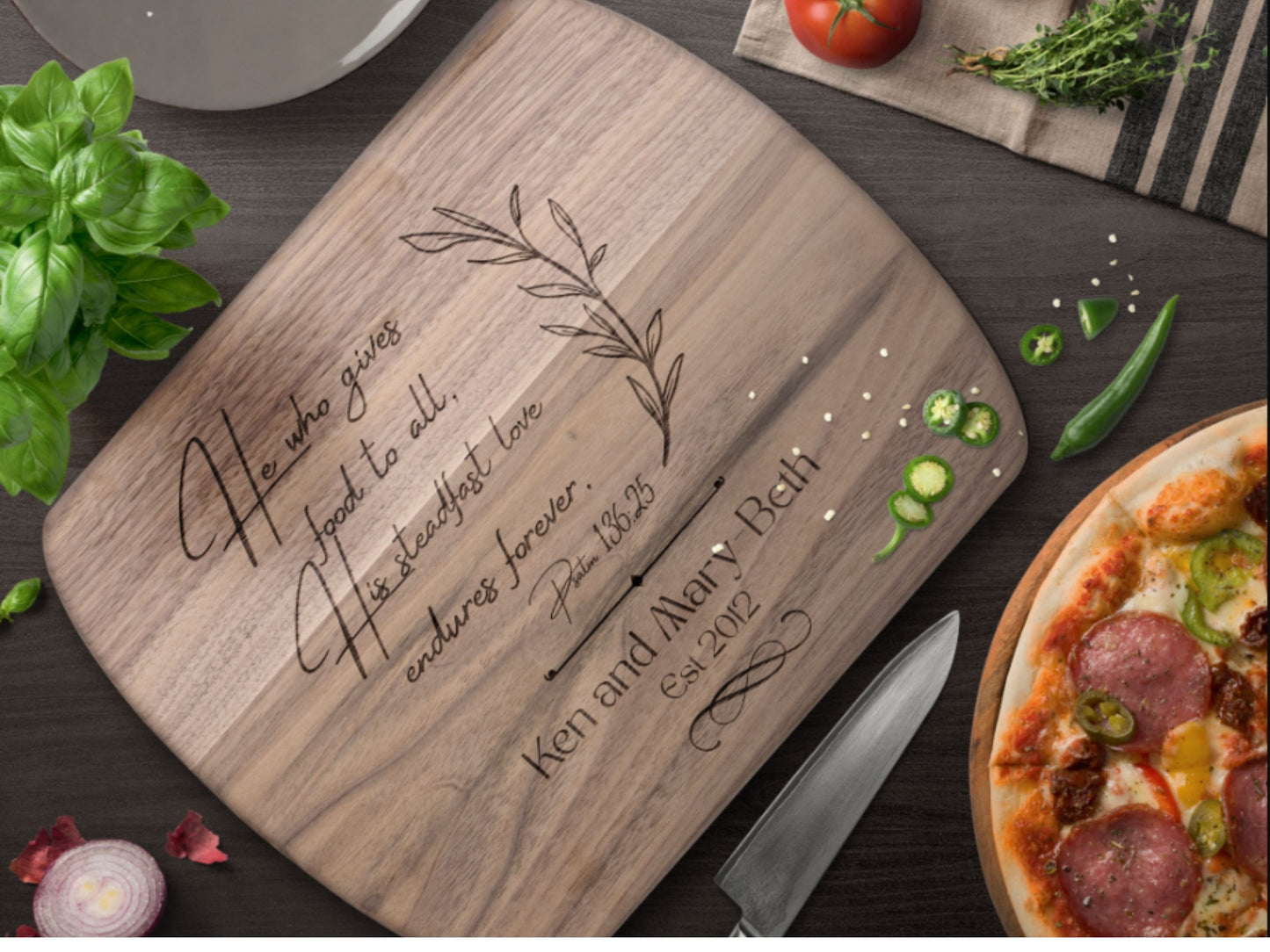 Personalized Christian Cutting Board- Custom Family Name  Faith-Based Kitchen Decor
