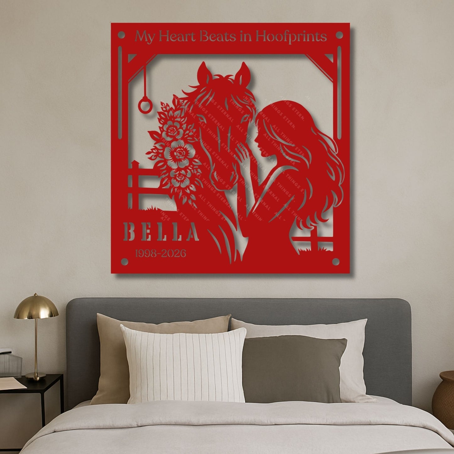 Personalized Horse Memorial Metal Sign – My Heart Beats in Hoofprints, Equestrian Wall Art Gift