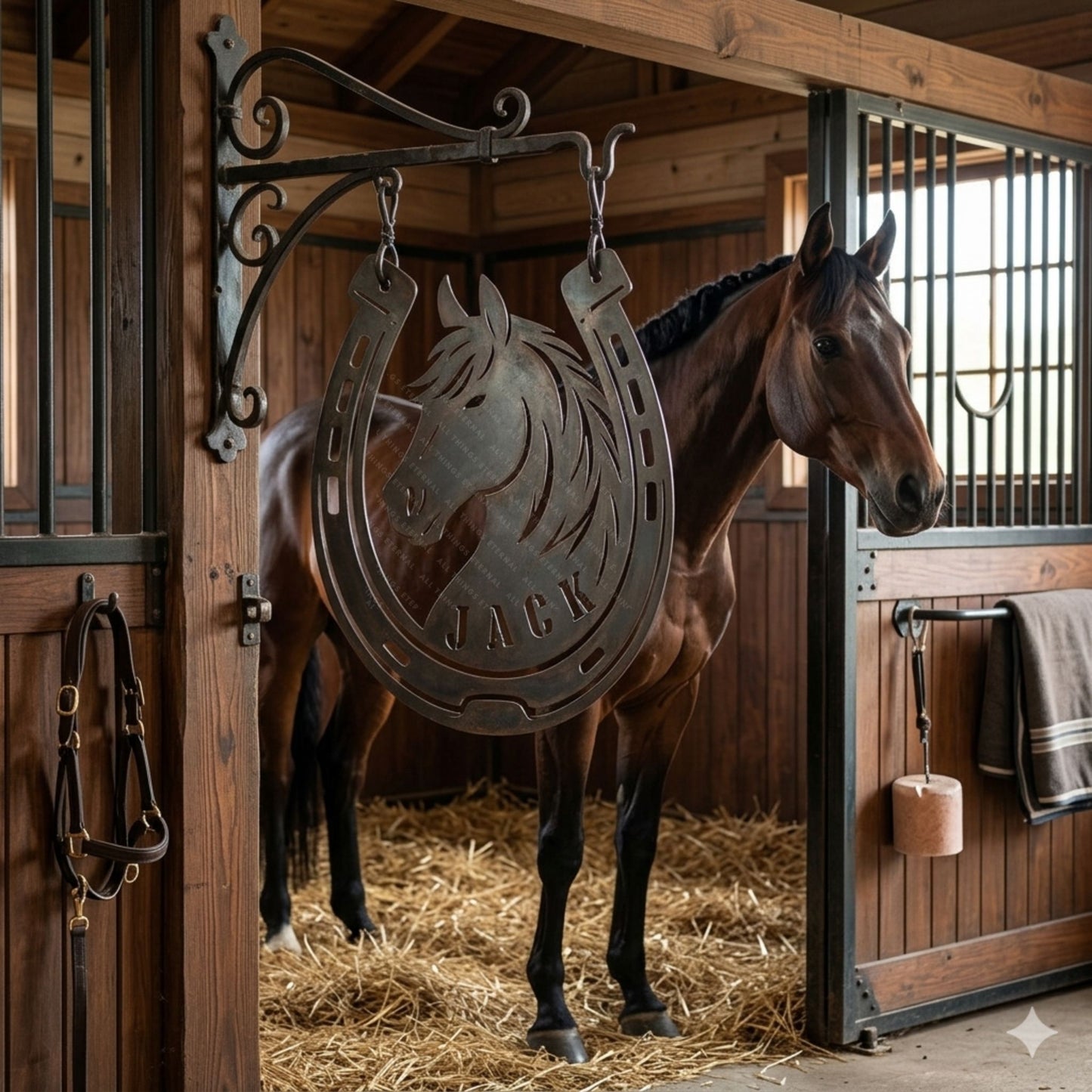 Personalized Horseshoe Metal Stall Sign, Custom Horse Name Barn Decor