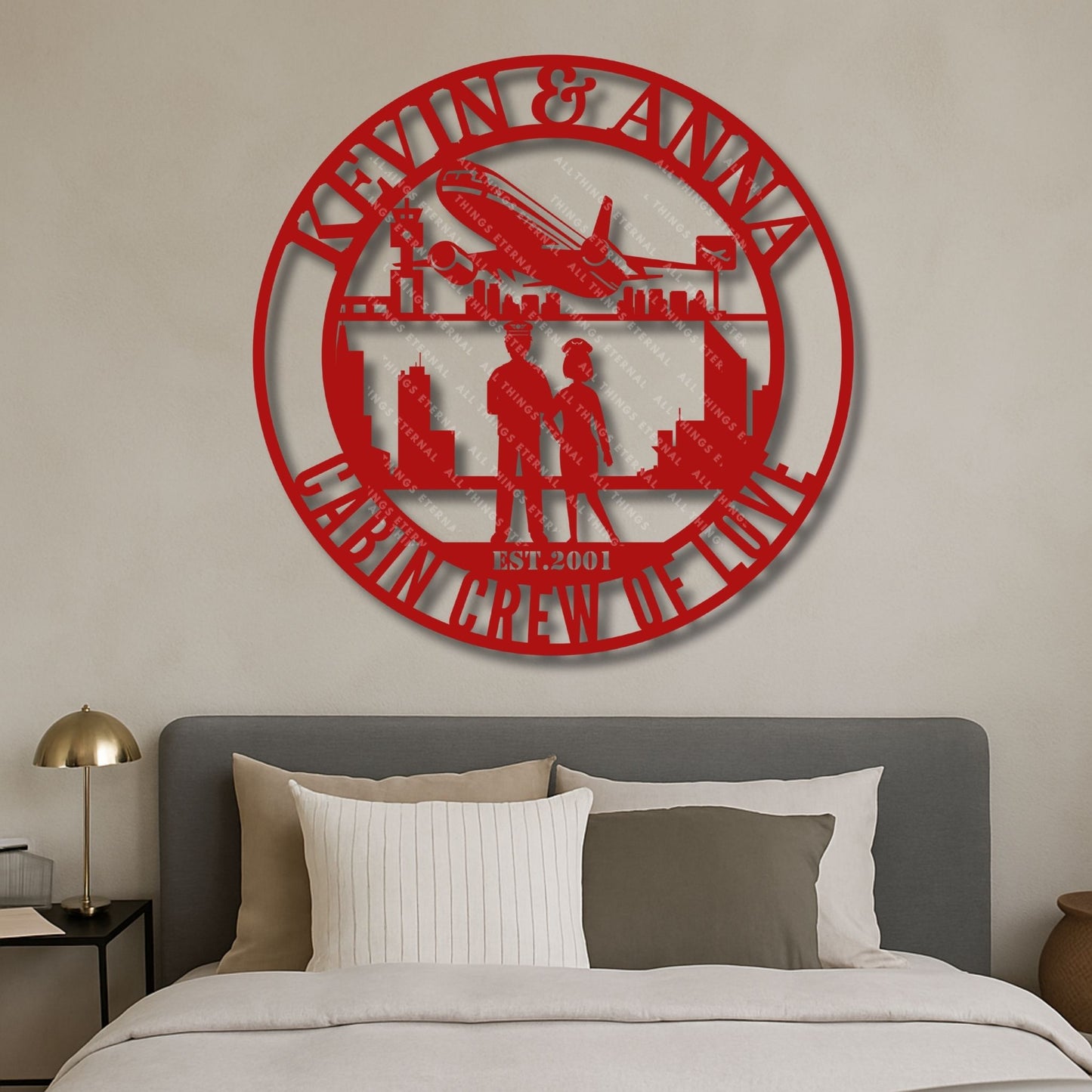 Custom Name Cabin Crew Couple Metal Wall Art – Personalized Aviation