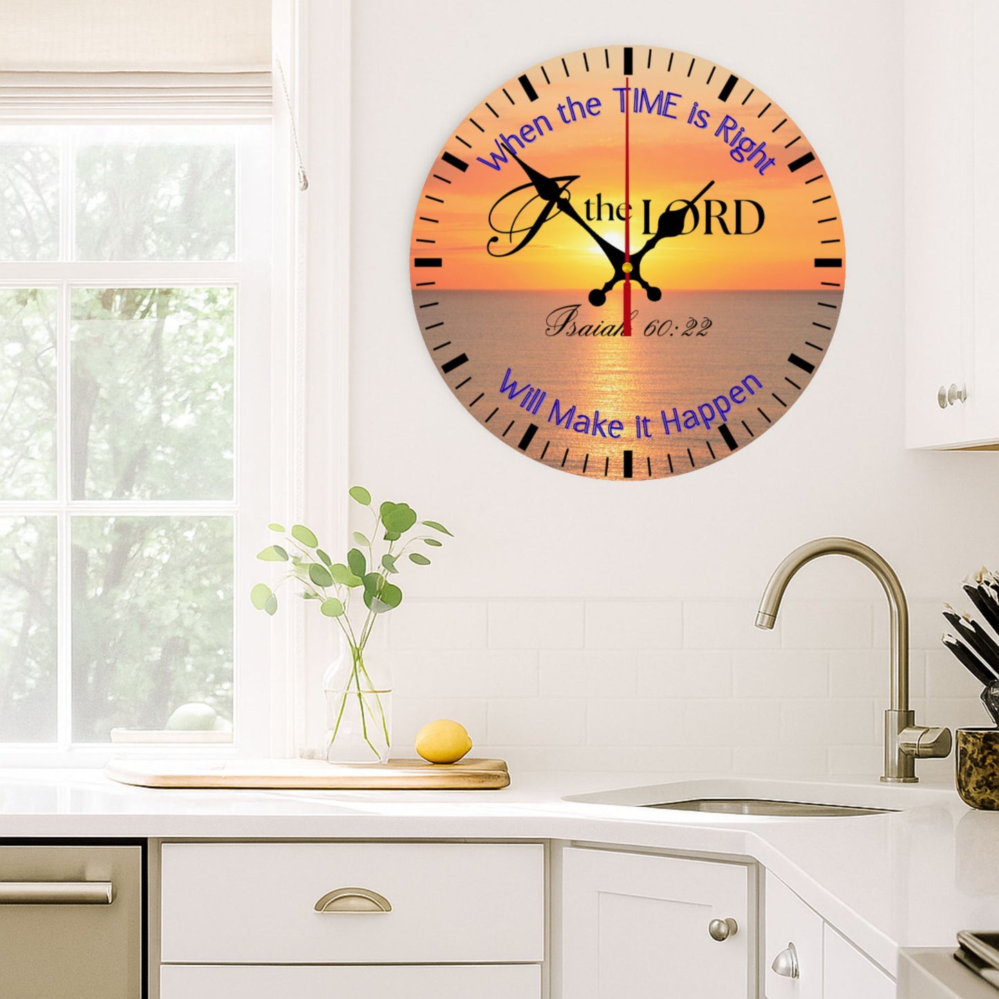 Christian Wall Clock – Isaiah 60:22 Scripture Sunrise Faith Decor