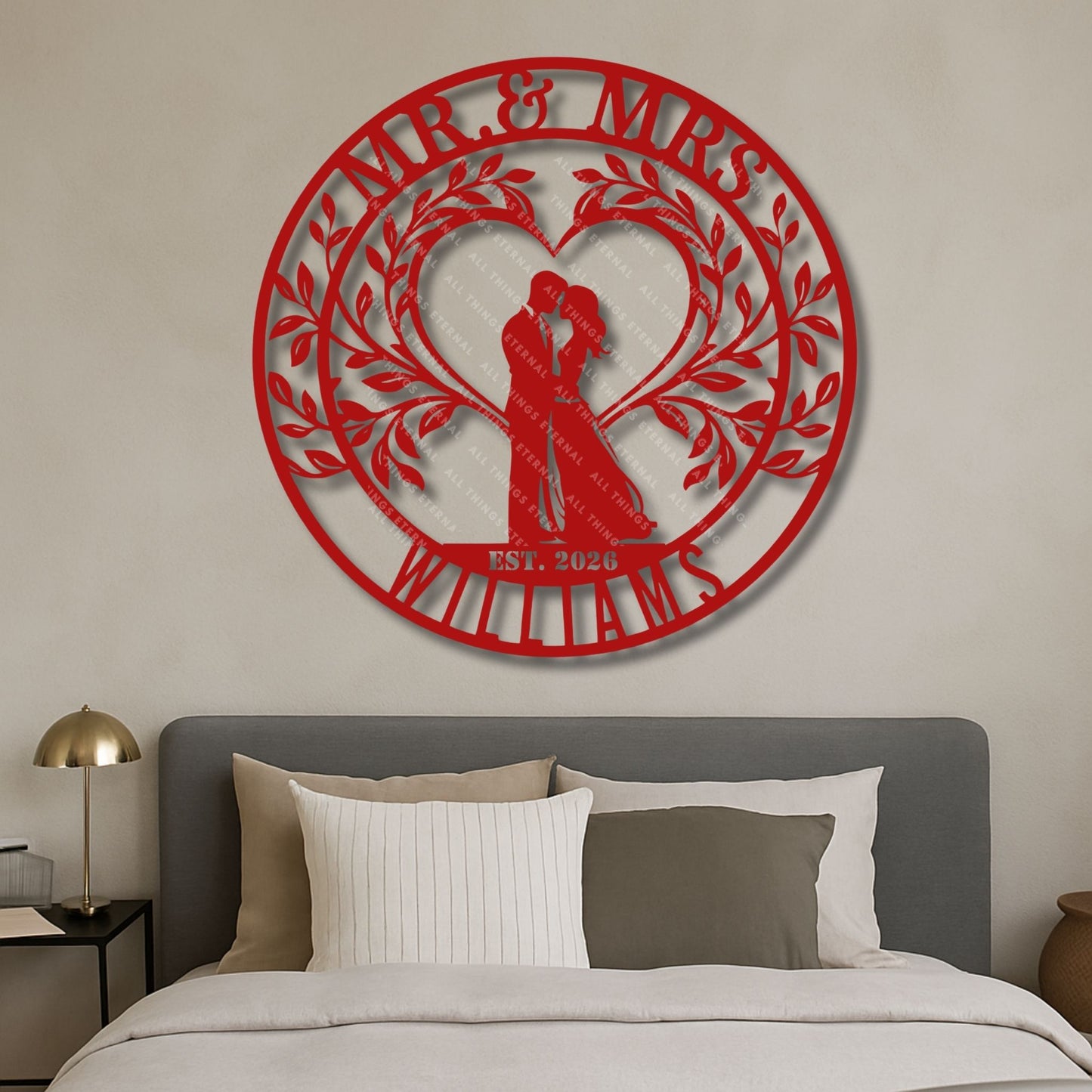 Mr & Mrs Wedding Monogram Sign – Personalized Last Name Wall Decor