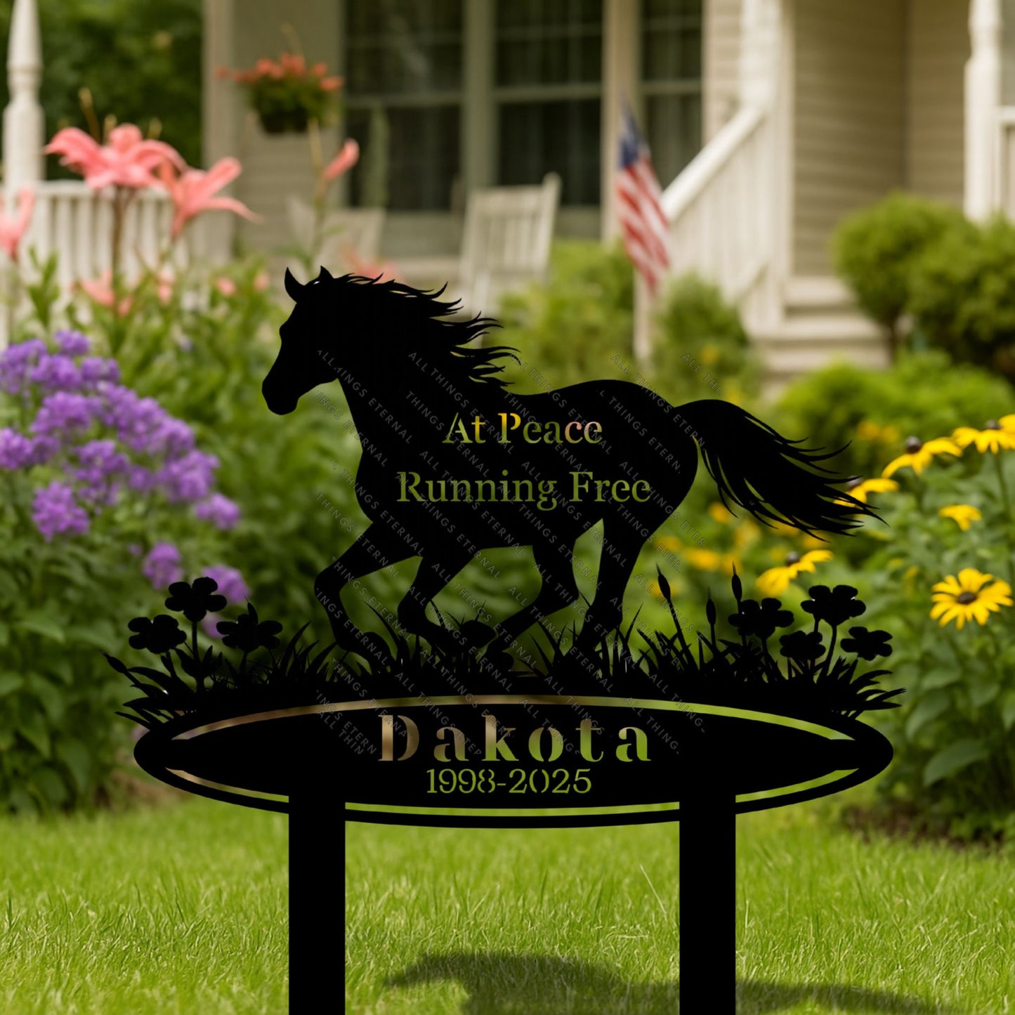 Personalized Horse Memorial Metal Garden Sign – Custom Name & Dates