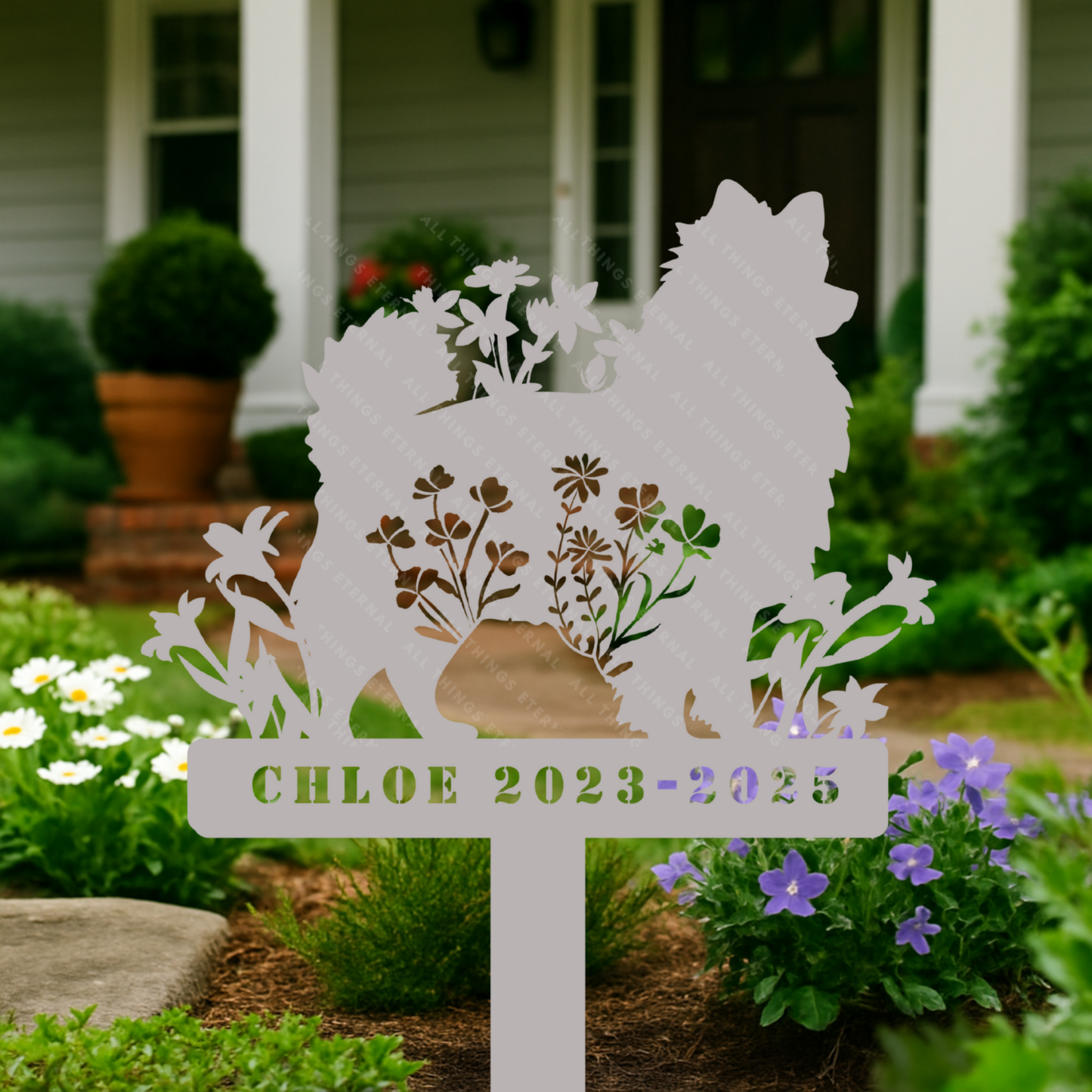 Pomeranian Custom Dog Memorial Stake – Personalized Metal Pet Garden Sign