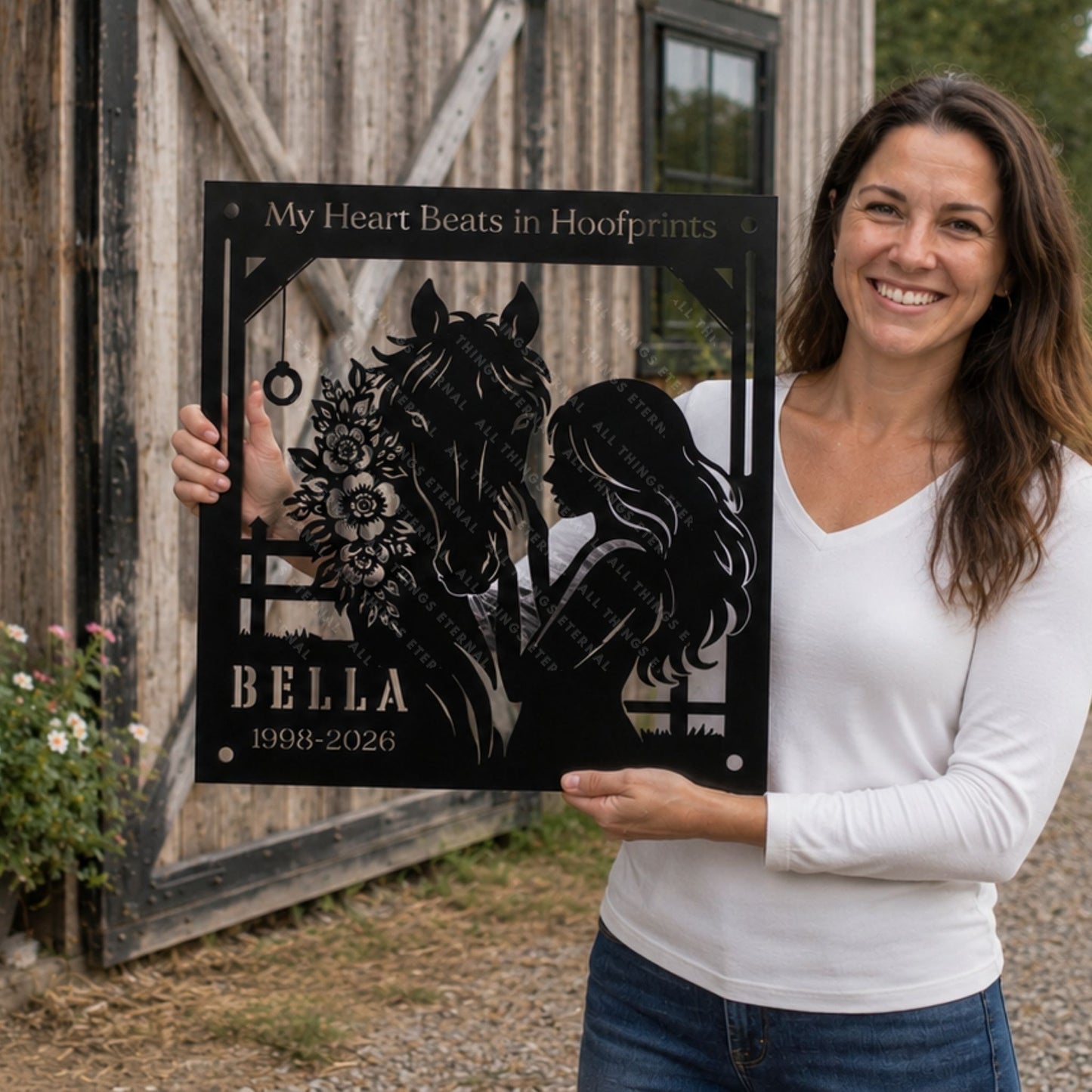 Personalized Horse Memorial Metal Sign – My Heart Beats in Hoofprints, Equestrian Wall Art Gift