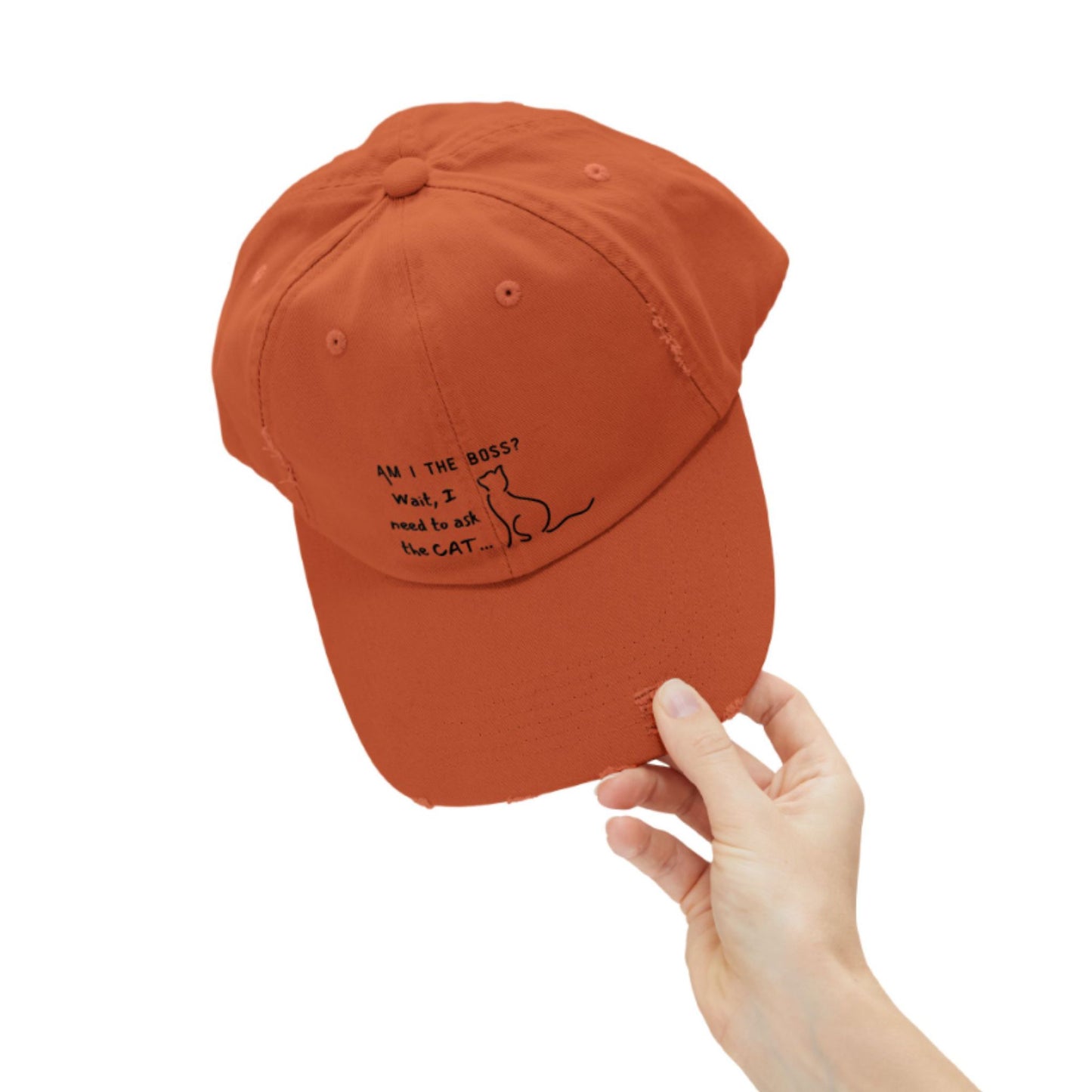 Am I the Boss, Wait, I Need to Ask the Cat Distressed Baseball Cap