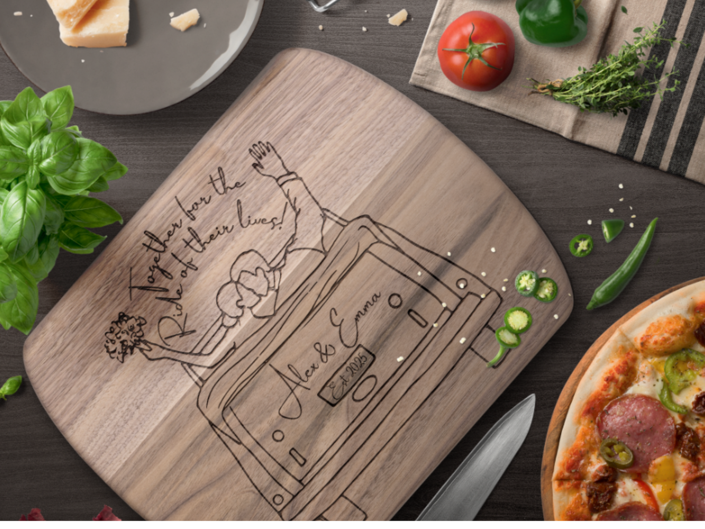 Personalized Wedding Cutting Board- Custom Board for Newlyweds, Couples, Kitchen Decor