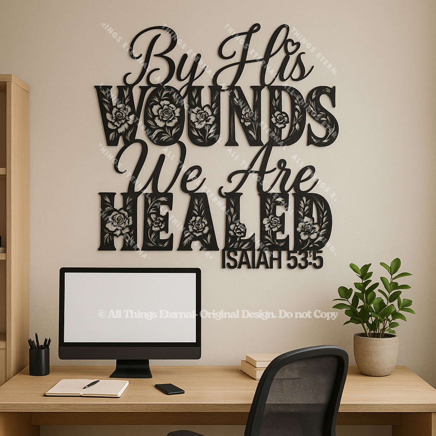 Isaiah 53:5 Metal Wall Art – Modern Christian Bible Verse Home Decor