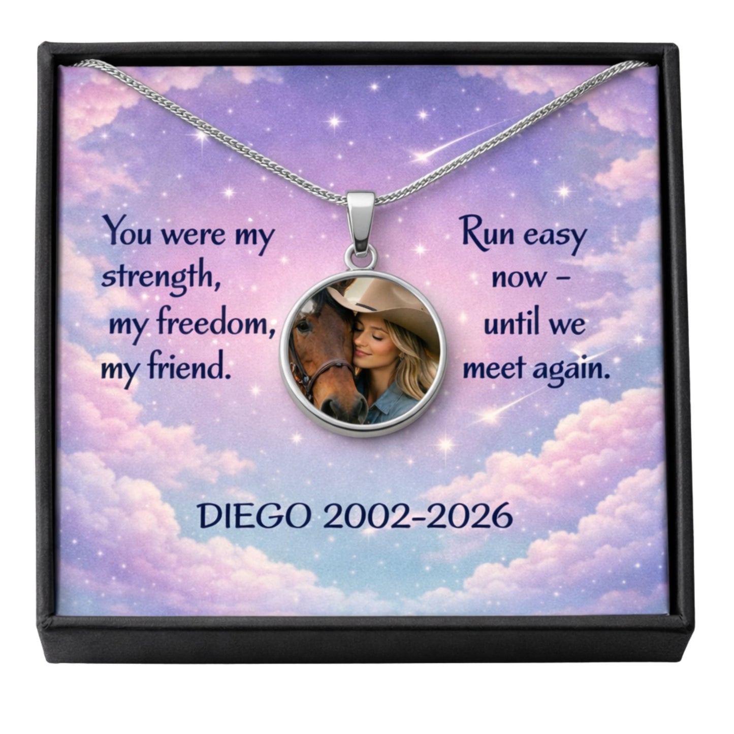 Custom Horse Memorial Photo Circle Necklace with Message Card Gift