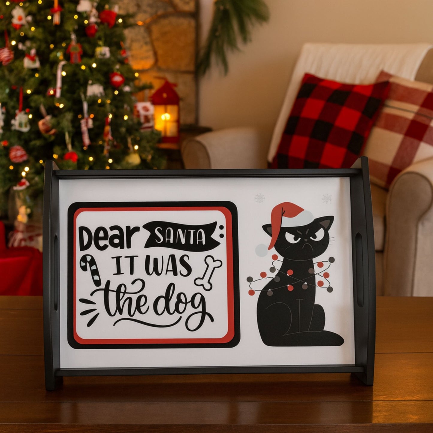 Funny Cat Wood Serving Tray | Christmas & Holiday Party Platter