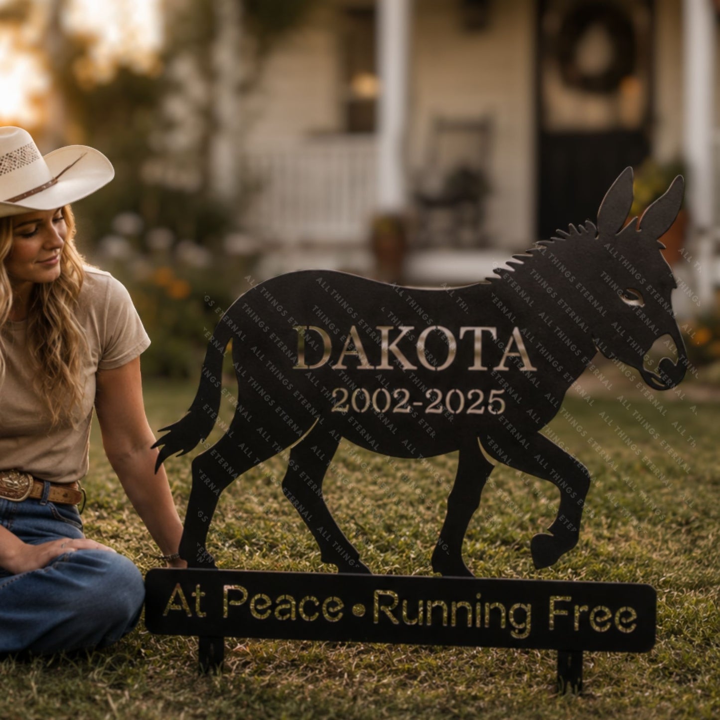 Personalized Donkey Memorial Metal Garden Yard Sign Decor