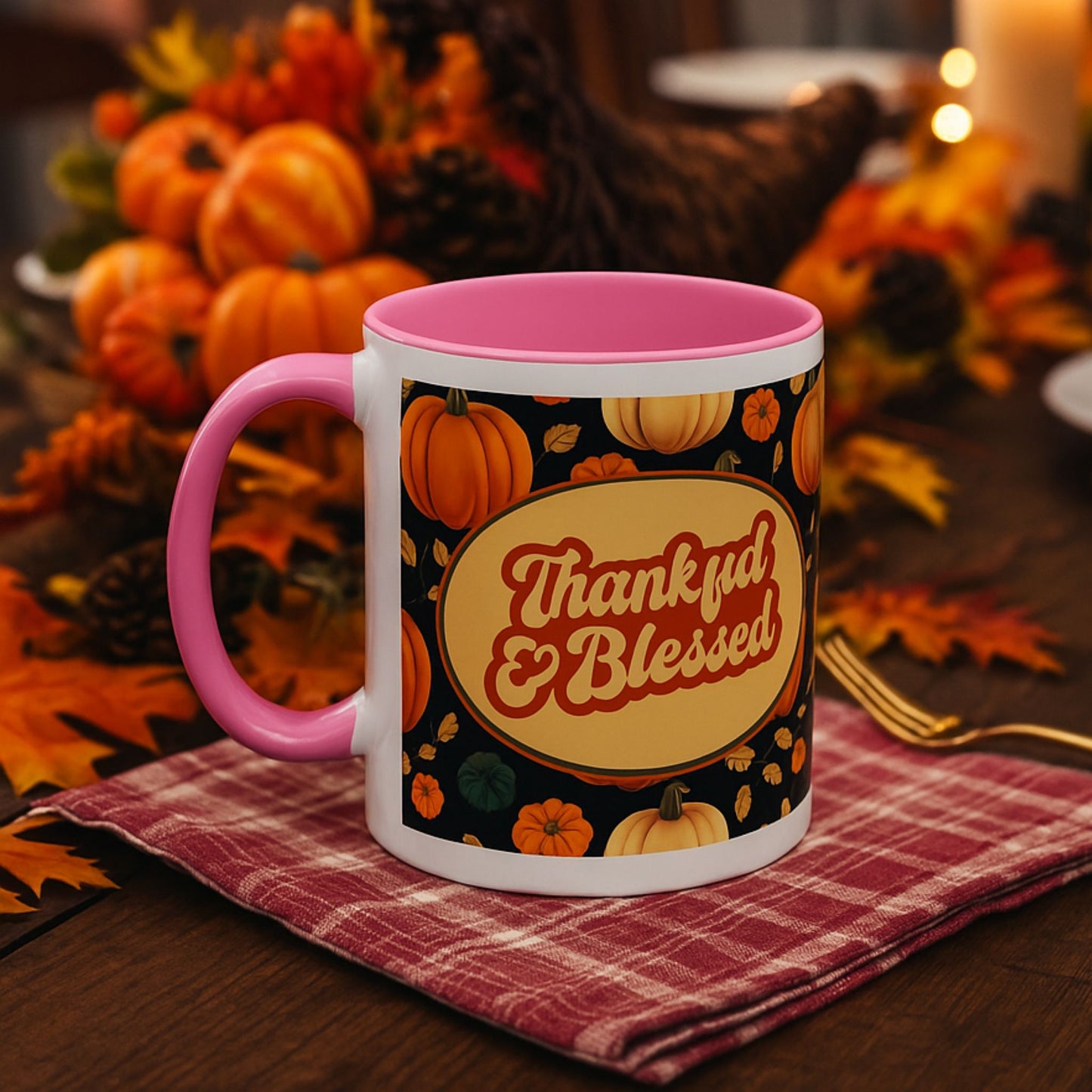 Thankful & Blessed Mug | Festive Two-Tone Coffee Cup Gift