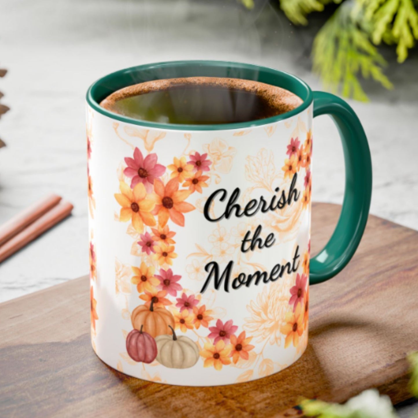 Fall Flowers Coffee Mug 11oz | Ceramic Tea Cup | Inspirational