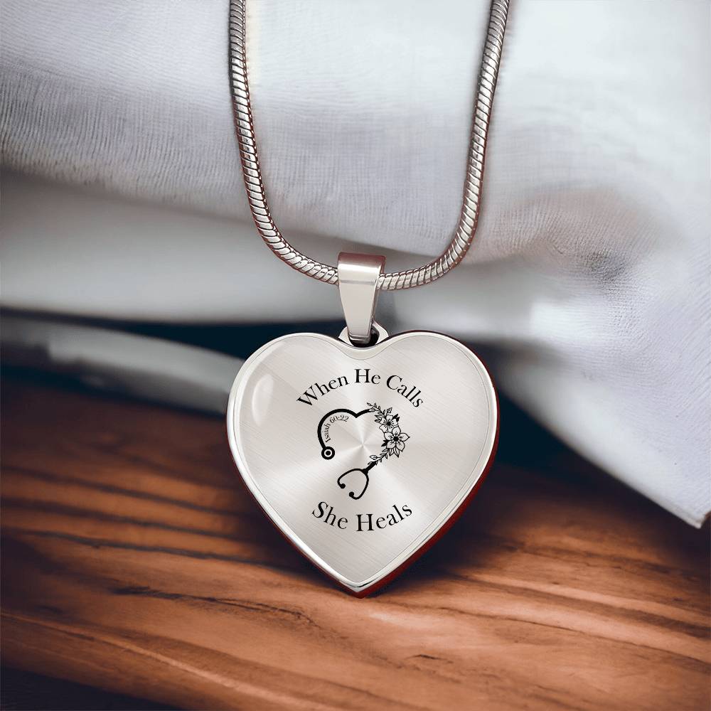 When He Calls She Heals Heart Pendant Necklace – Doctor Jewelry Gift for Her