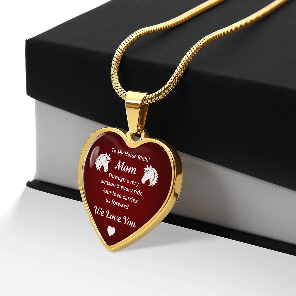 To My Horse Riding Mom Heart Necklace – Engraved Gift for Horse Lover Mom Mother’s Day