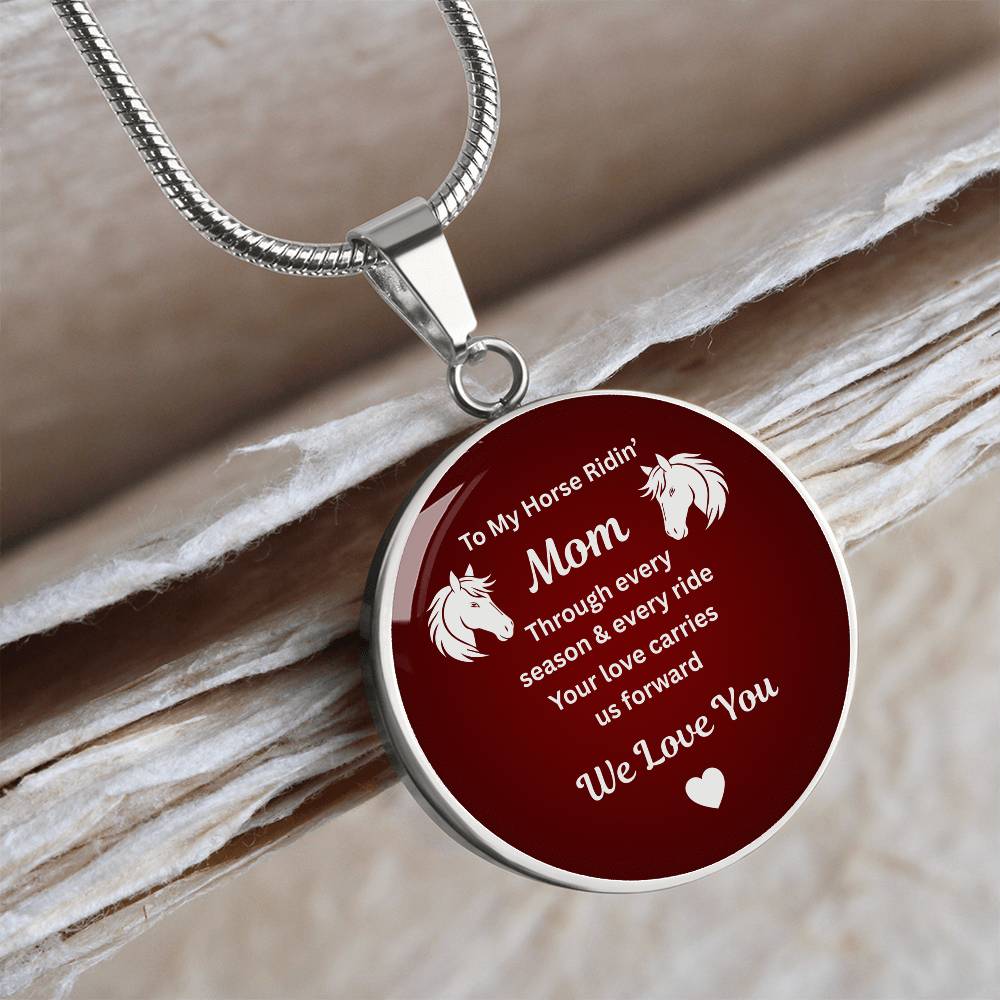 To My Horse Riding Mom Circle Necklace – Engraved Gift for Horse Lover Mom Mother’s Day
