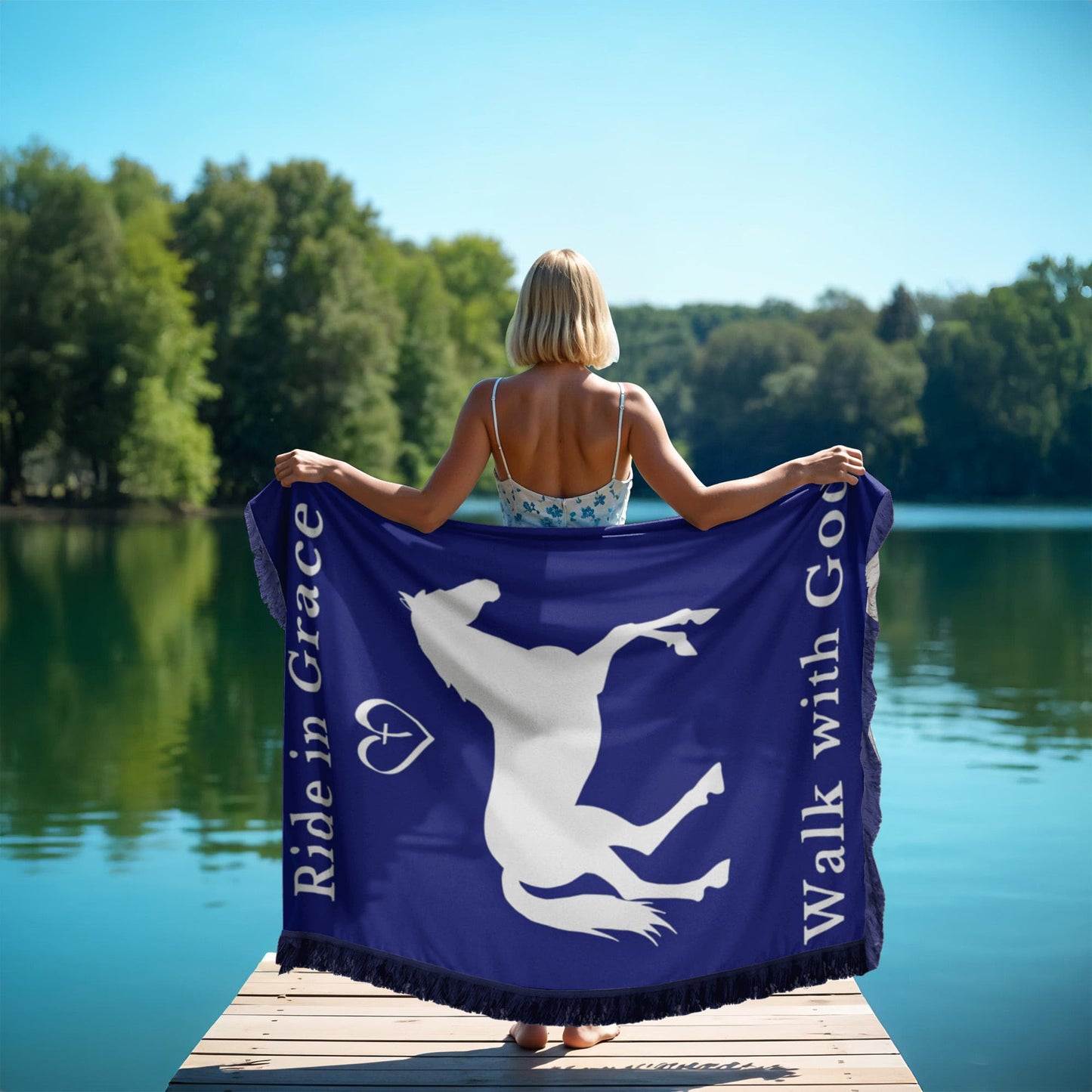 Ride in Grace, Walk with God Woven Blanket – Christian Horse Lover Faith Throw