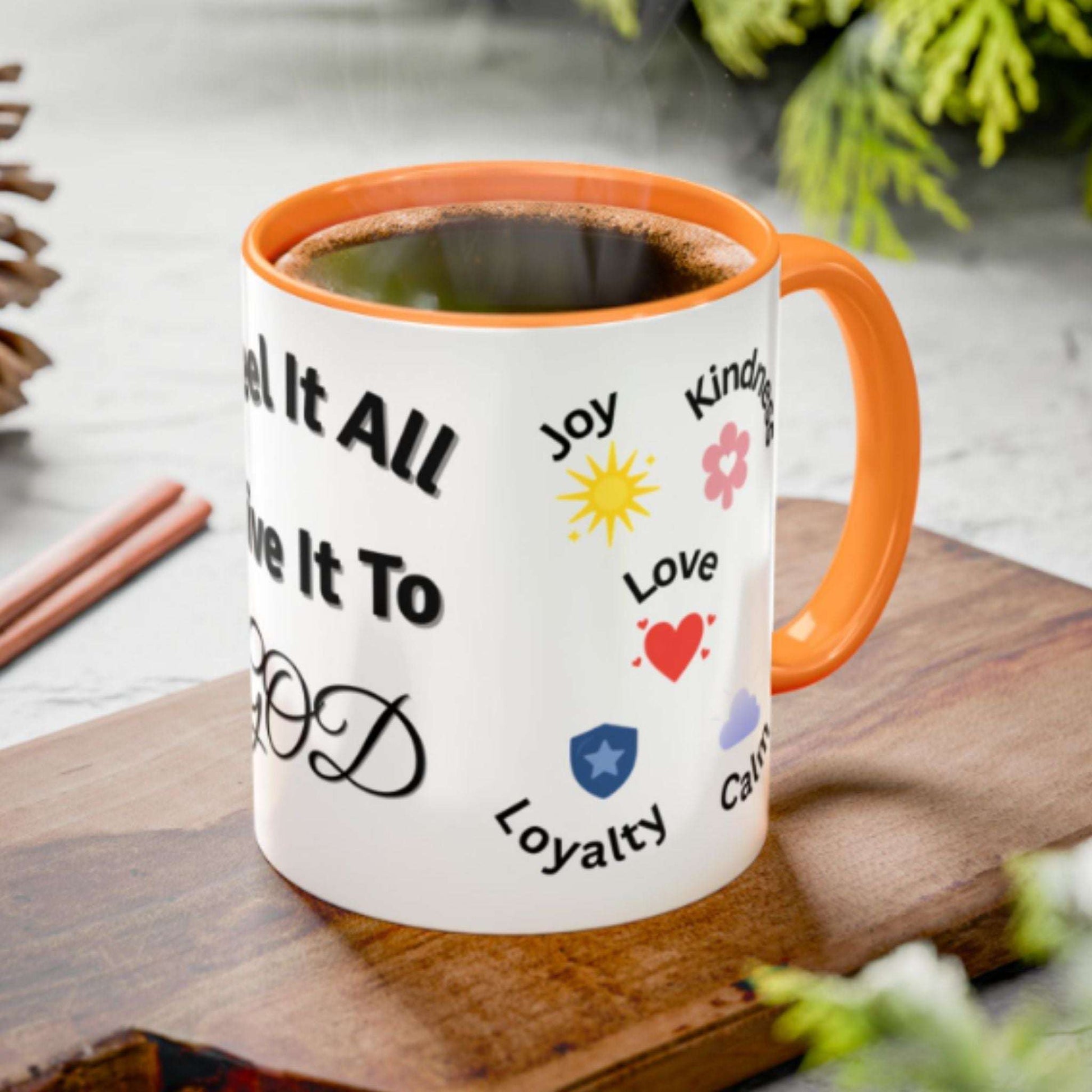 Two-Tone Coffee Mug with Uplifting Symbol – Inspirational Gift
