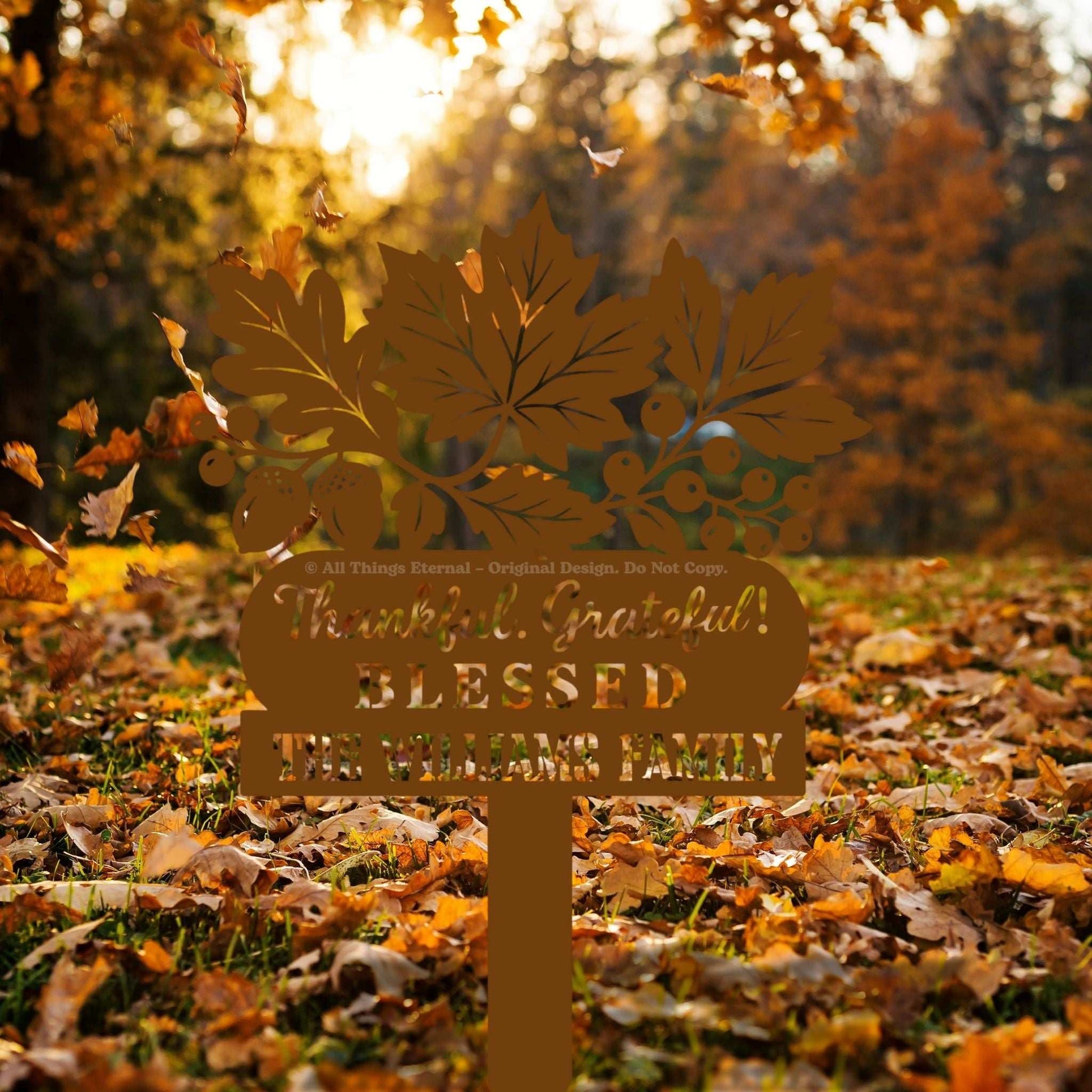 Thankful Grateful Blessed Metal Yard Sign Decoration