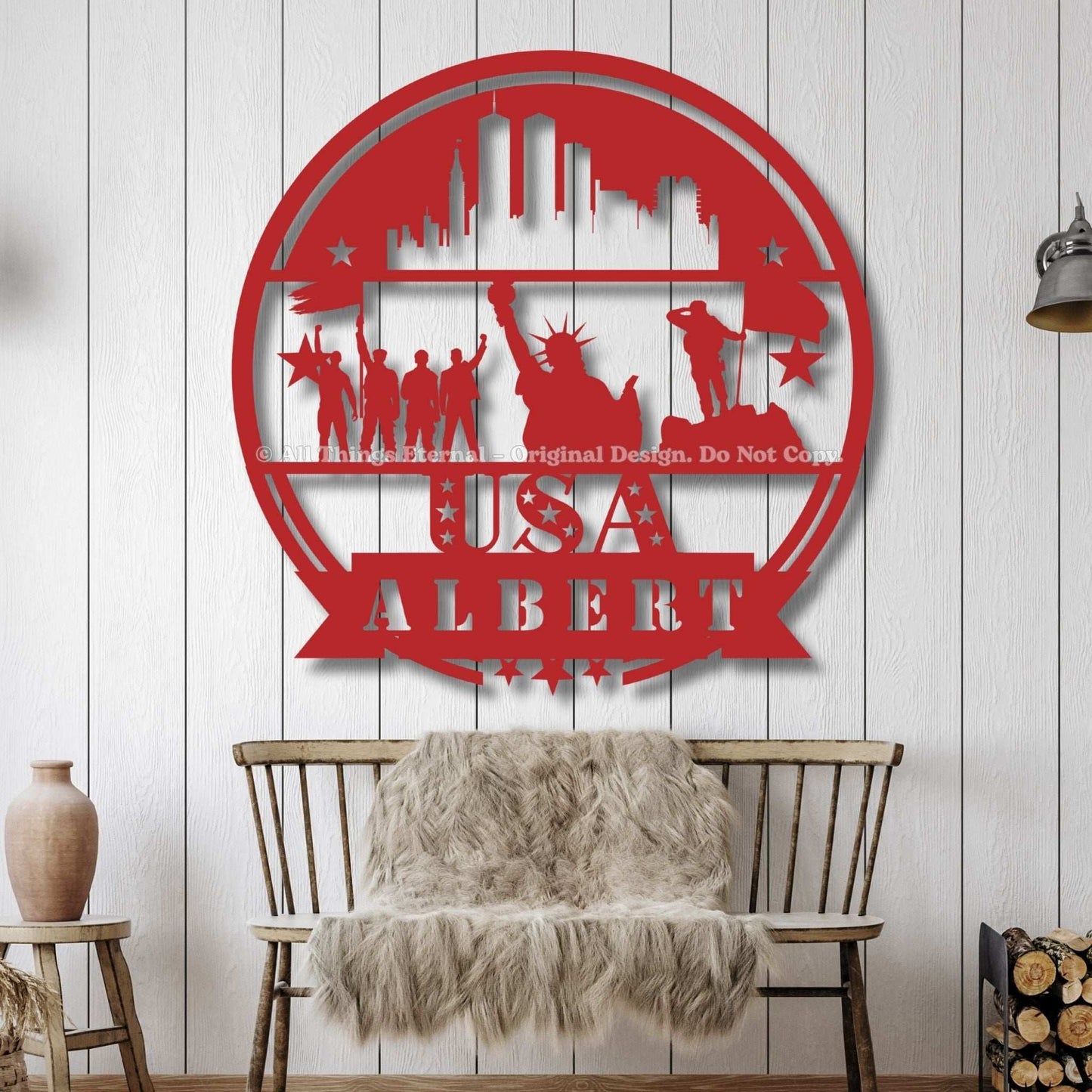 Personalized Patriotic Veterans Metal  Wall Sign