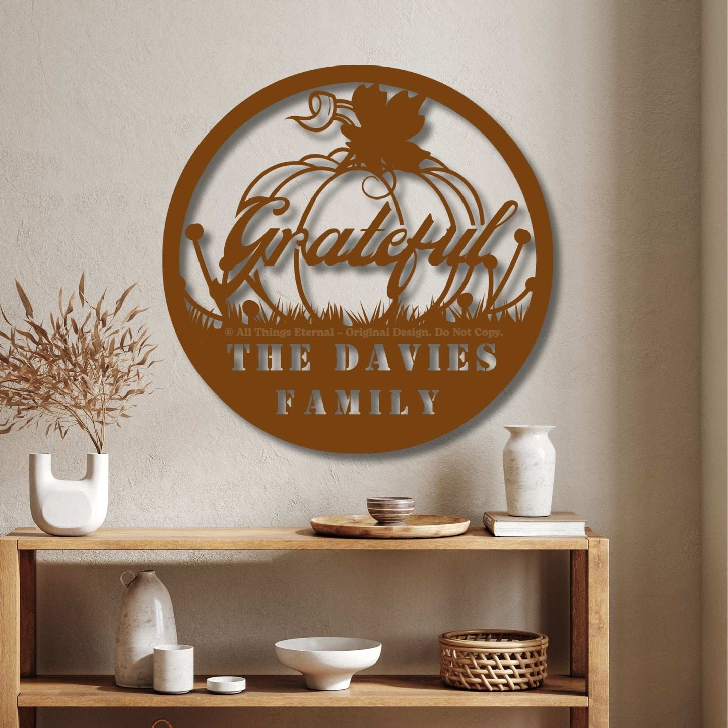 Personalized Pumpkin Grateful Metal Wall Art – Fall & Thanksgiving Decor