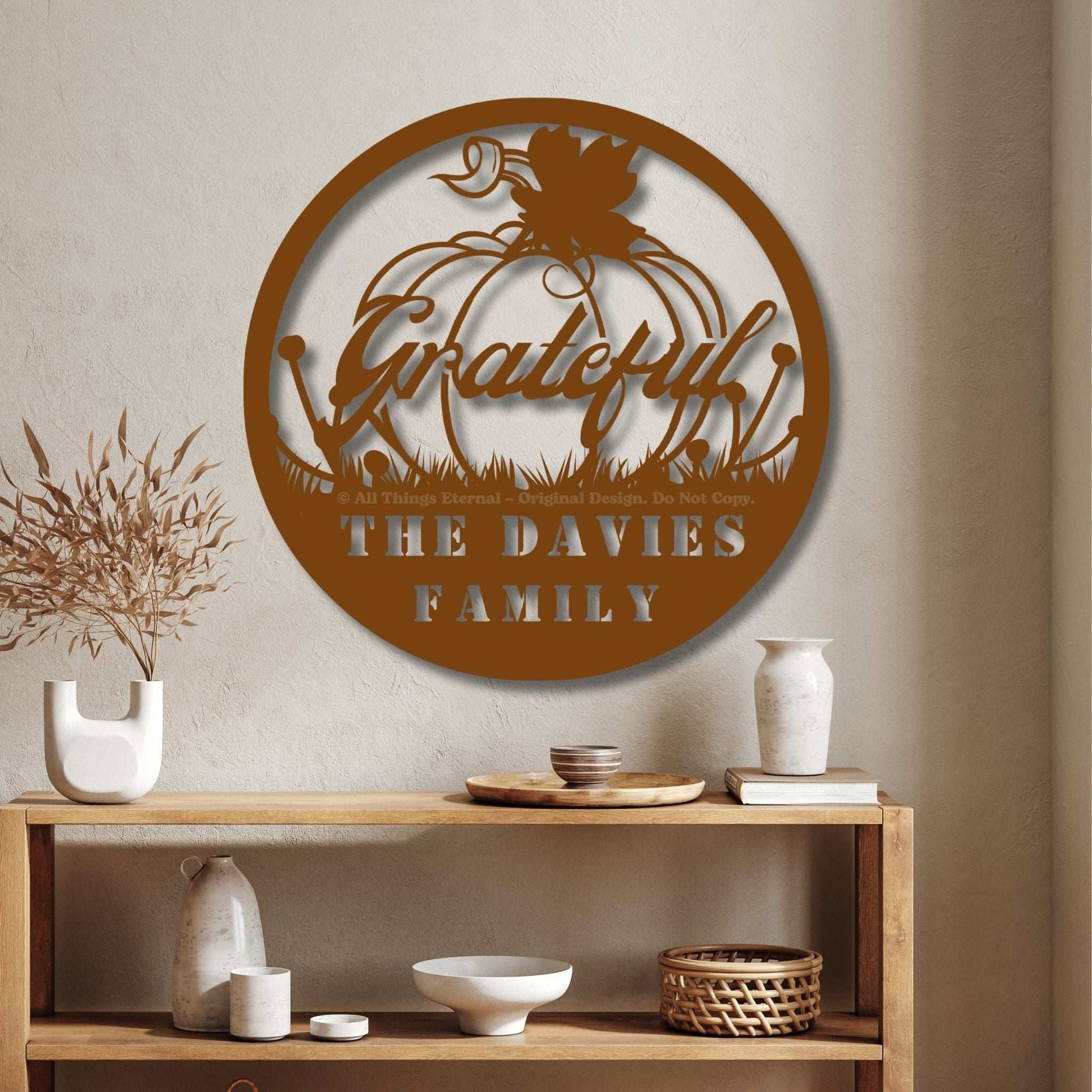 Personalized Pumpkin Grateful Metal Wall Art – Fall & Thanksgiving Decor